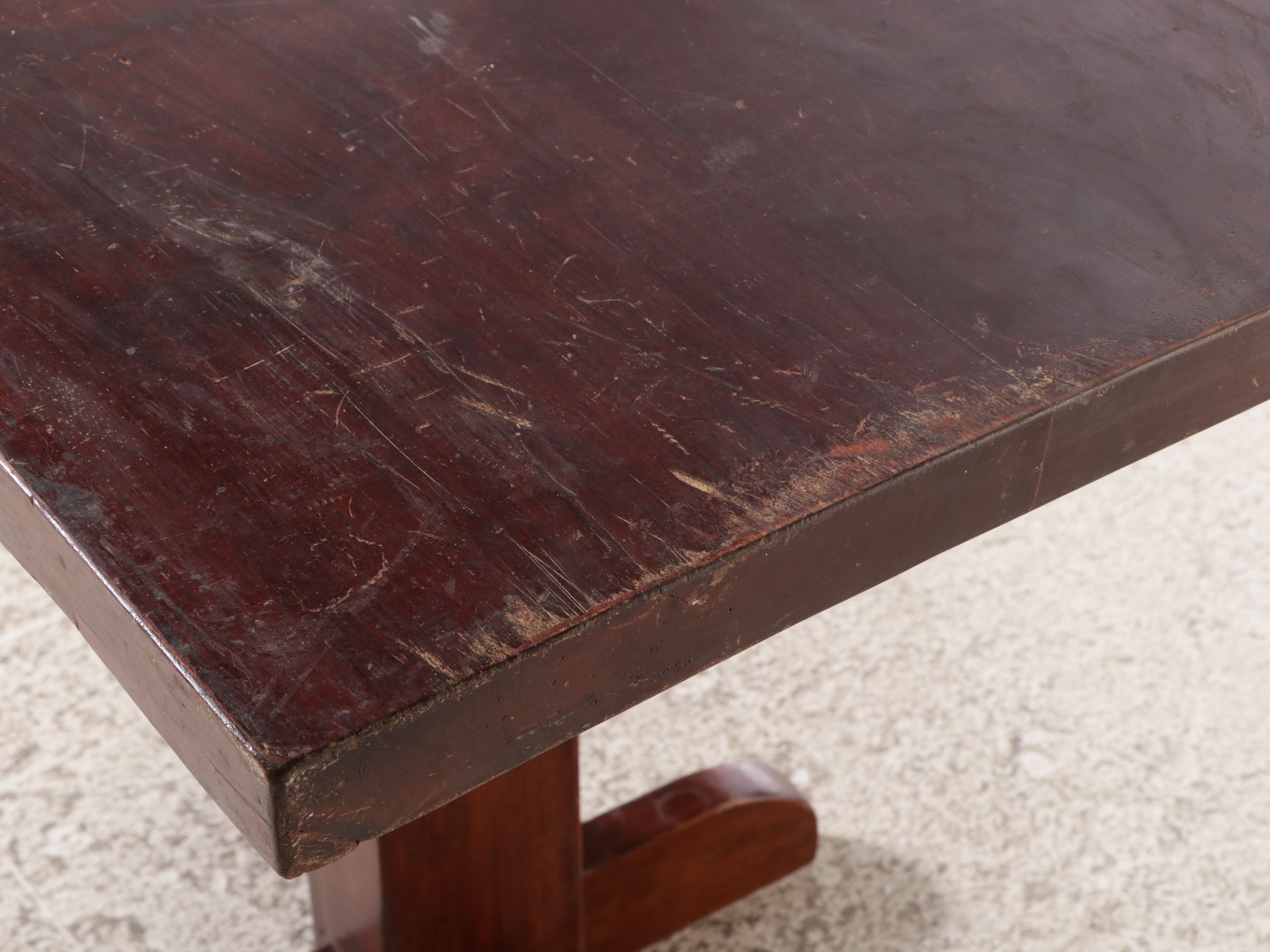 Walnut Finish Wooden Pedestal Dining Table