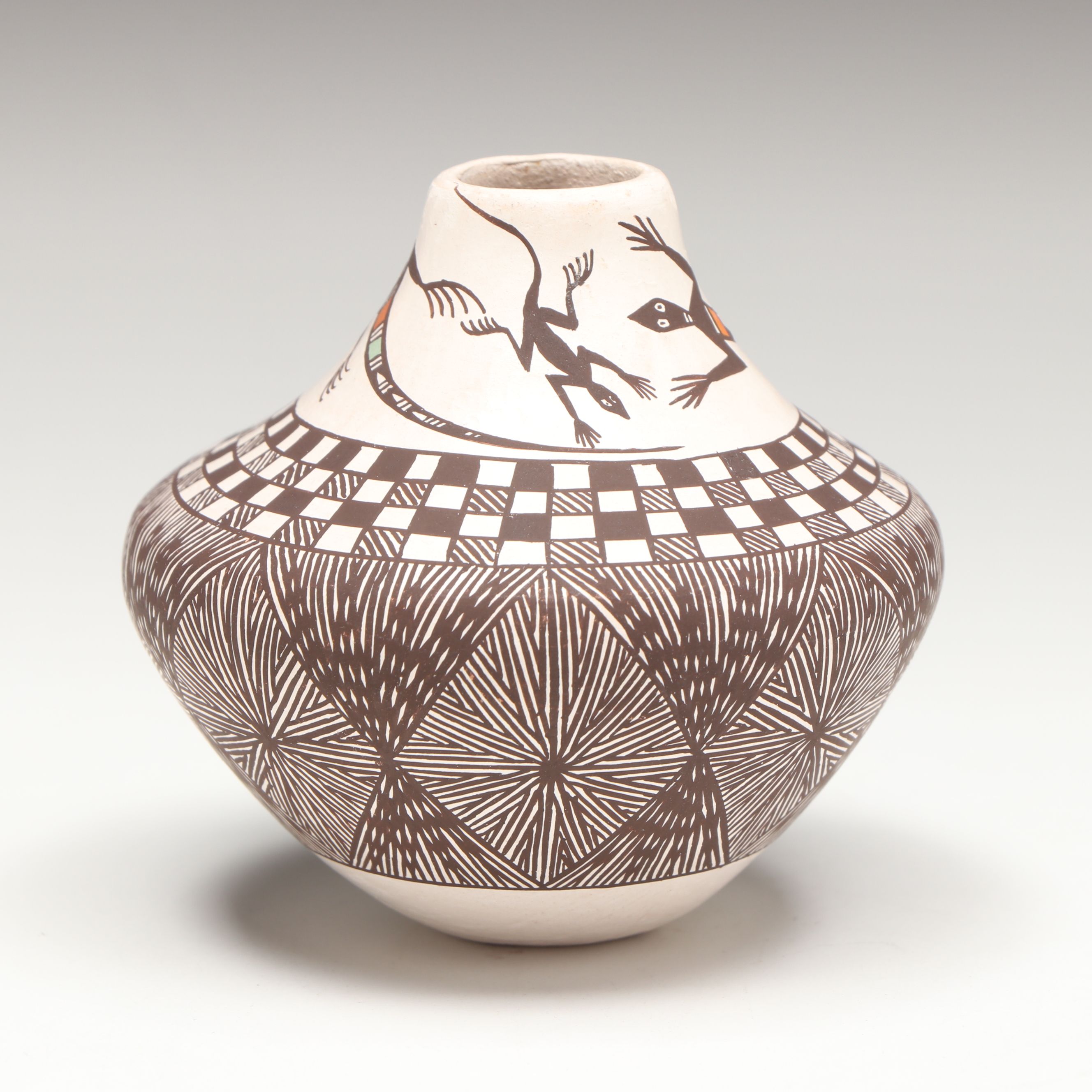 Rebecca Lucario Acoma Miniature Lizard Pueblo Pottery Olla