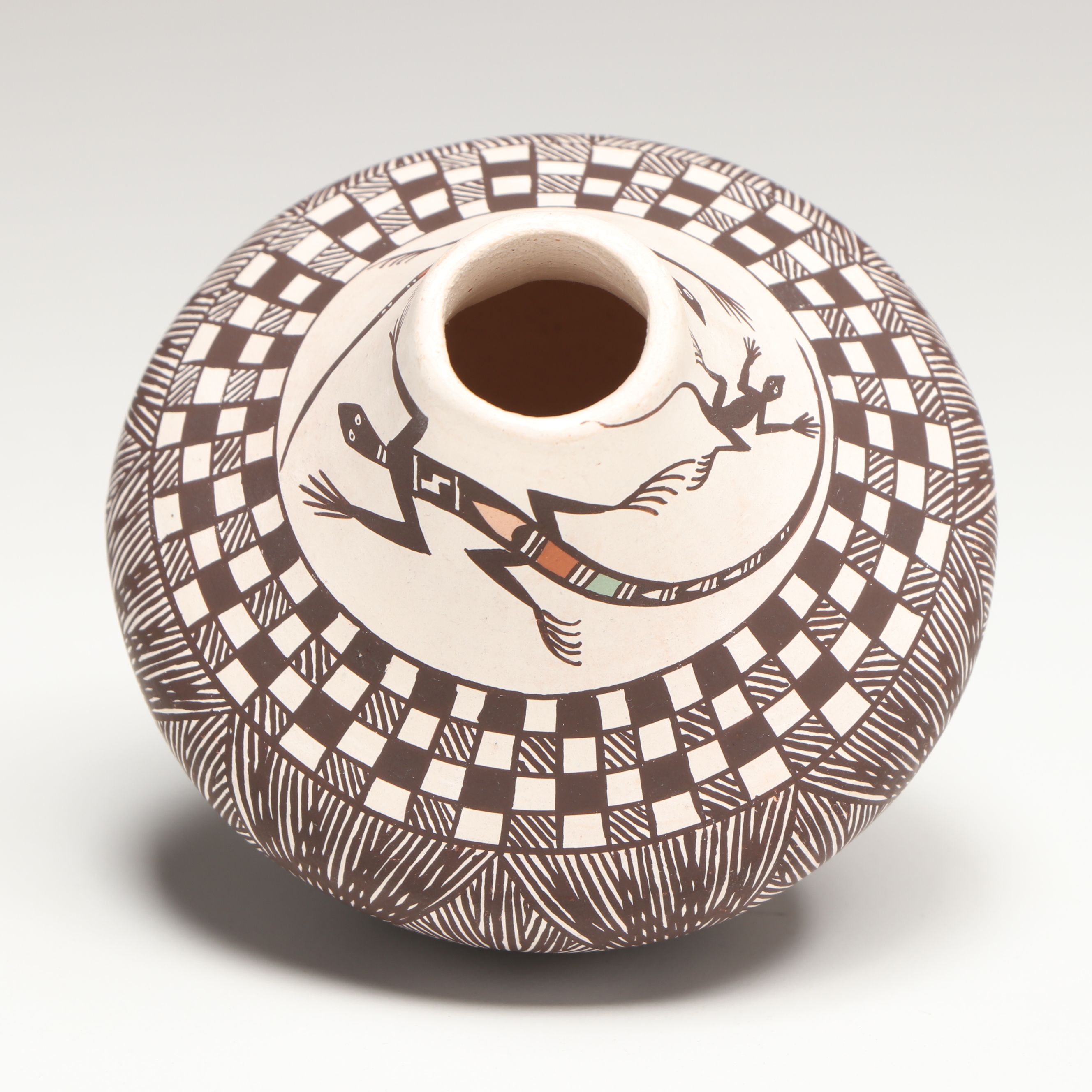Rebecca Lucario Acoma Miniature Lizard Pueblo Pottery Olla