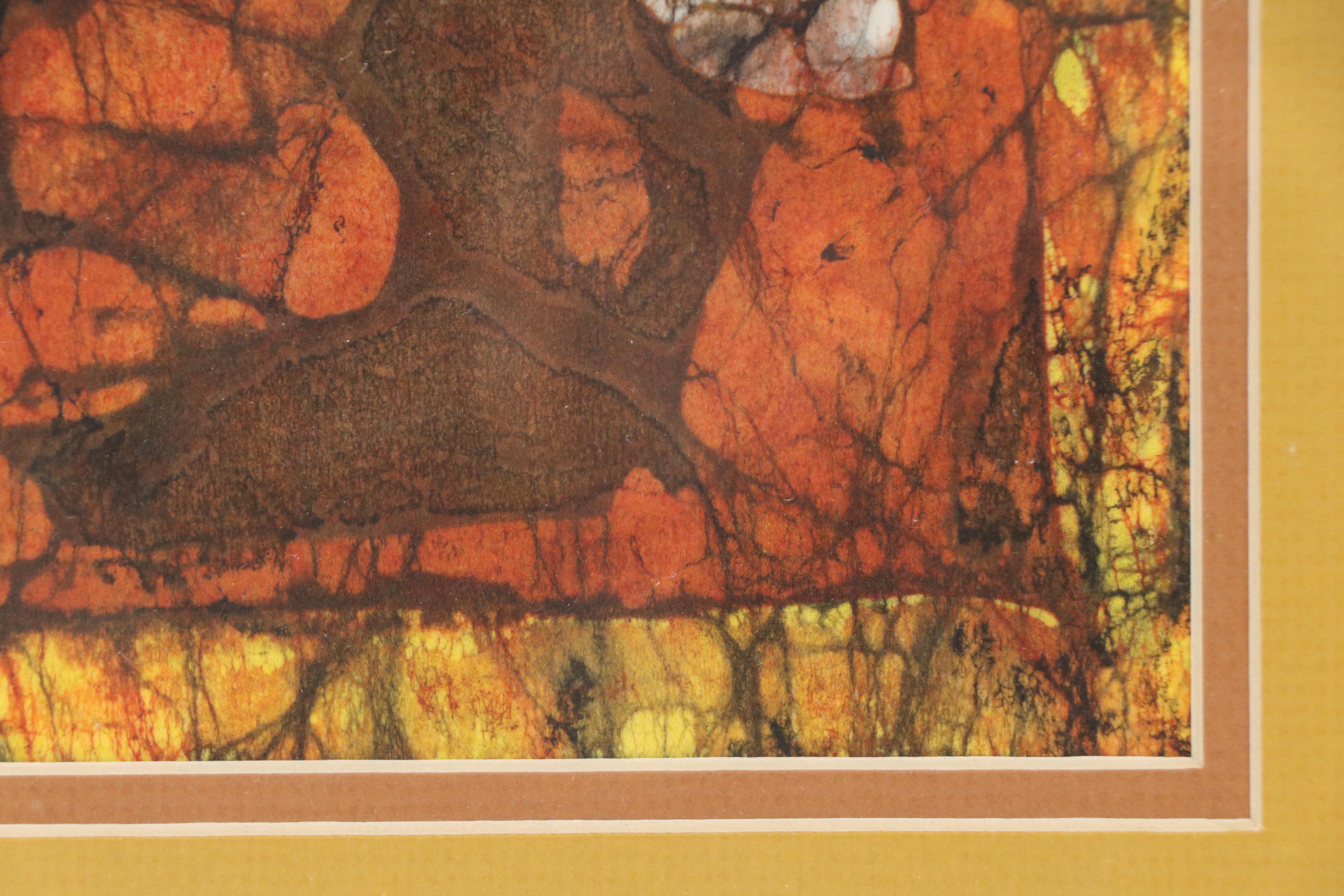 Abstract Batik Style Watercolors With Silhouetted Figures, Late 20th Century