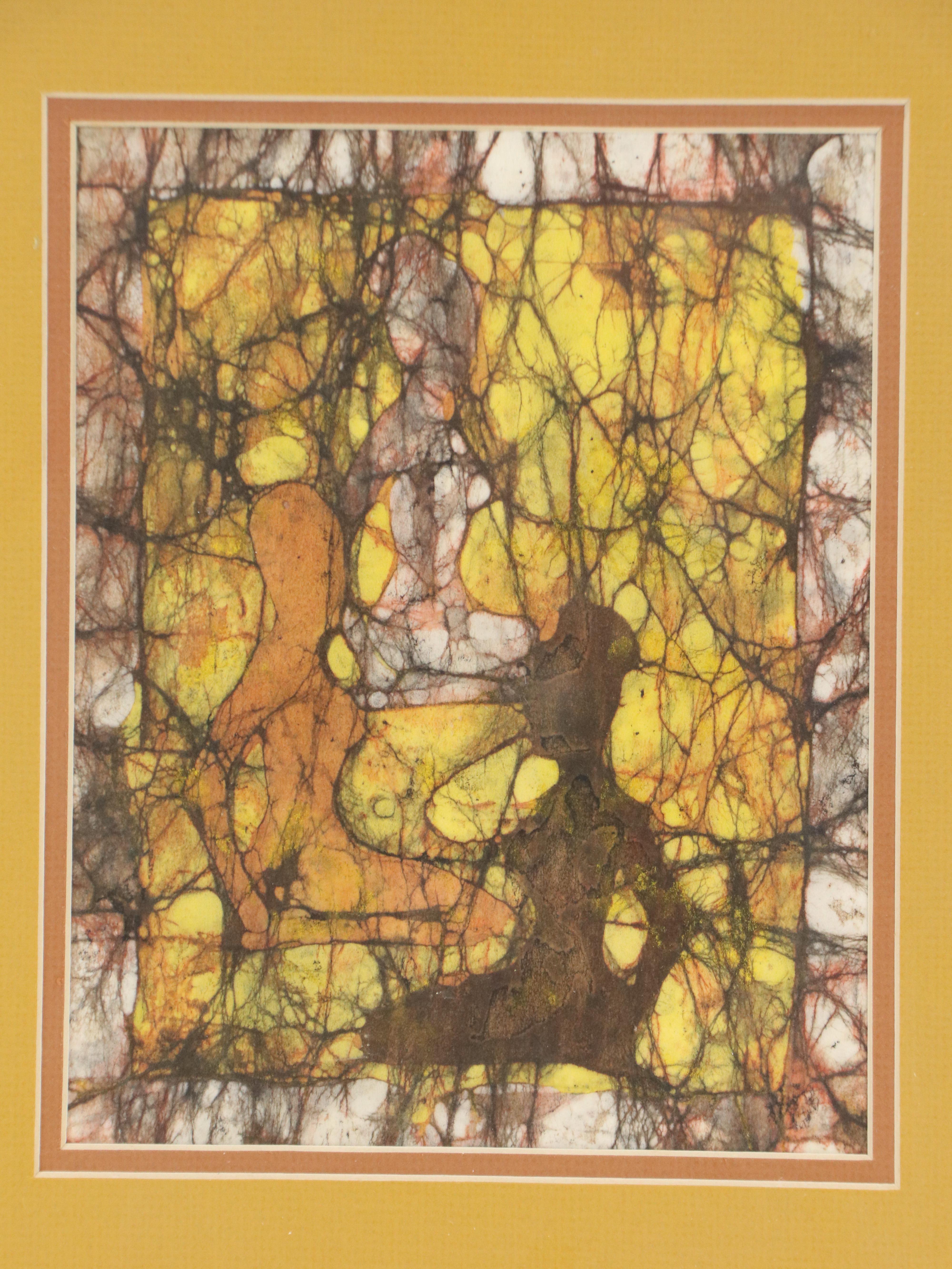 Abstract Batik Style Watercolors With Silhouetted Figures, Late 20th Century