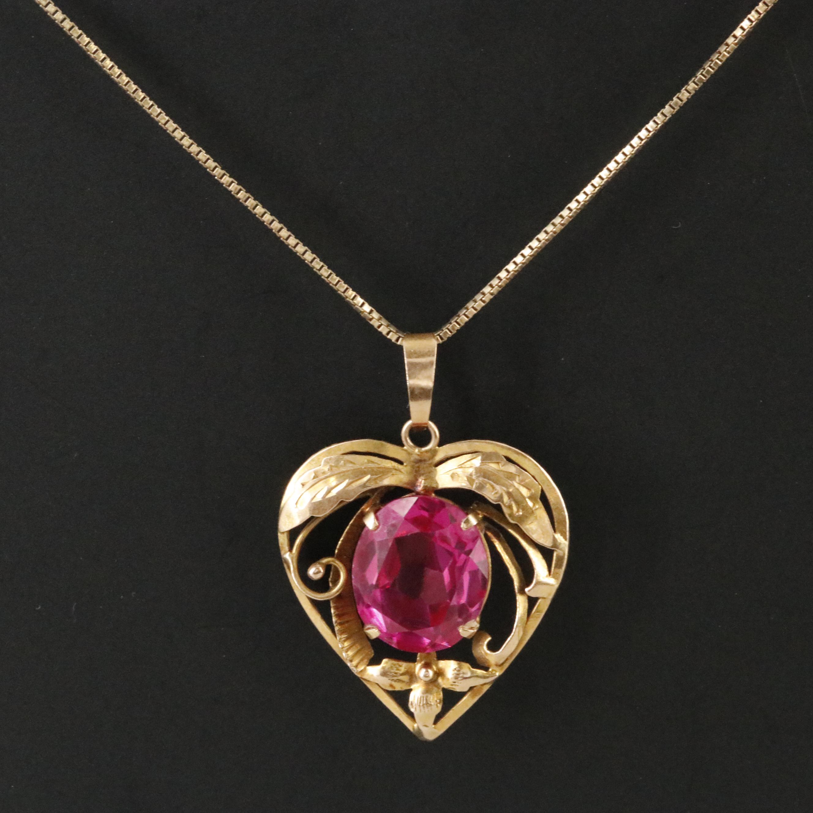 14K Pink Sapphire Heart Pendant Necklace