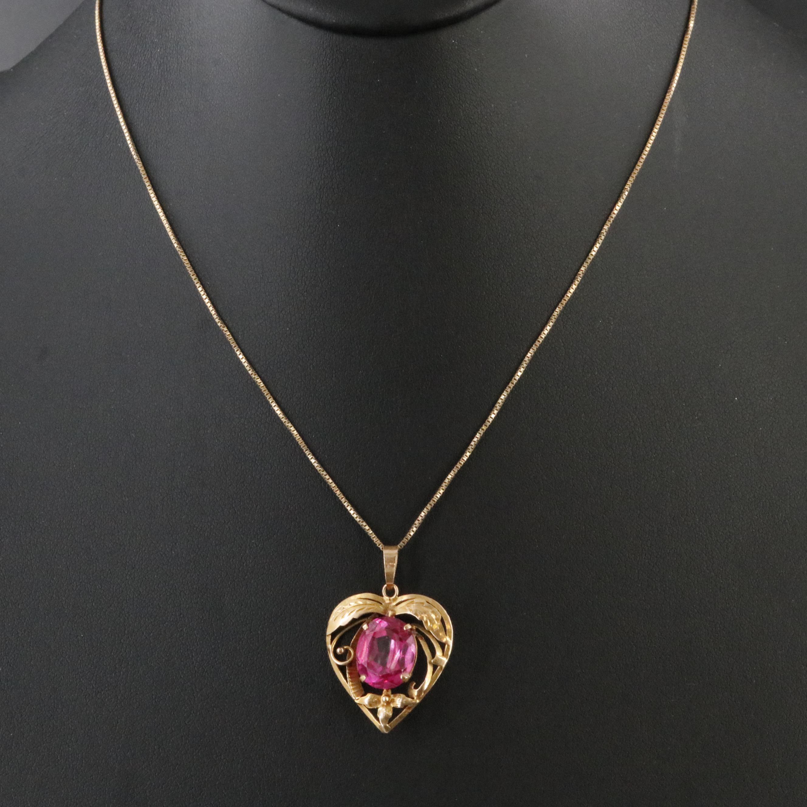 14K Pink Sapphire Heart Pendant Necklace