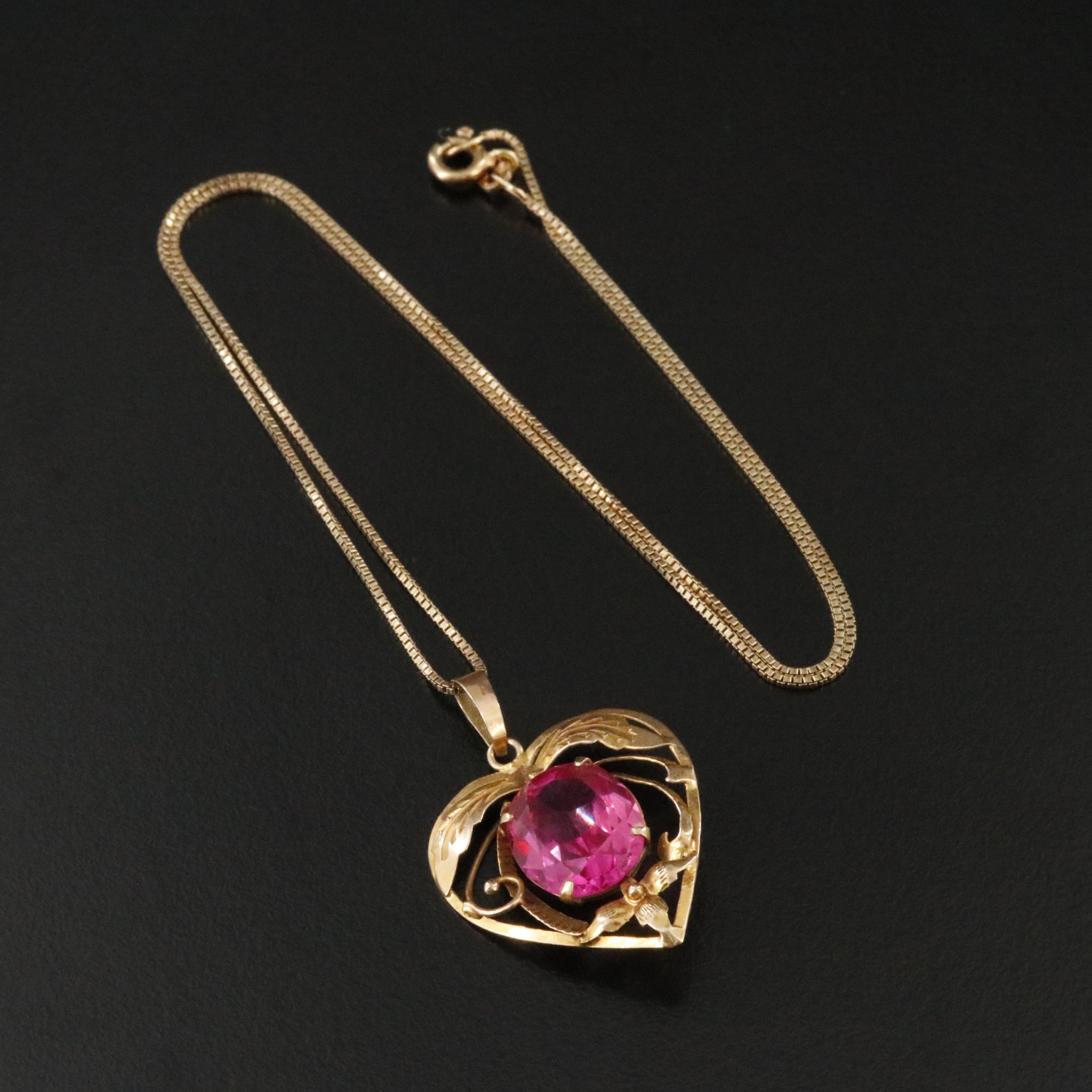 14K Pink Sapphire Heart Pendant Necklace
