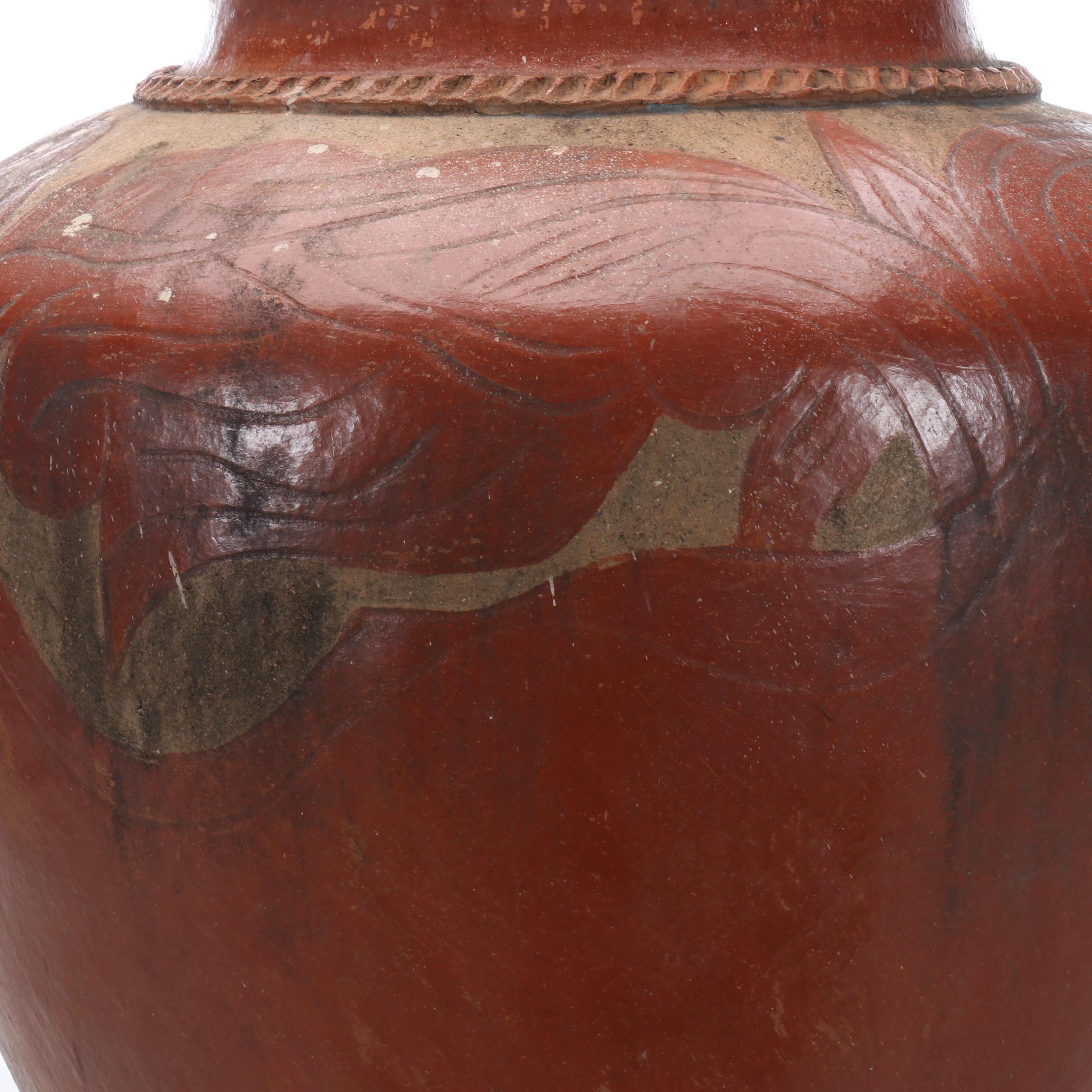 Sgraffito Decorated Earthenware Vase, 20th Century