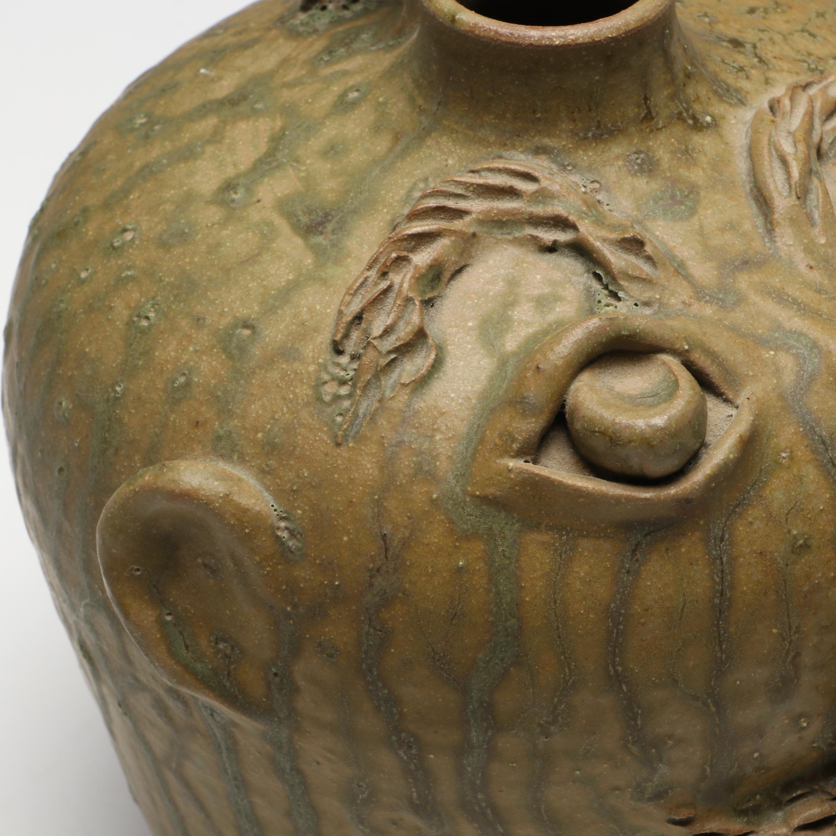 Ram Pottery Folk Art Stoneware Face Jug