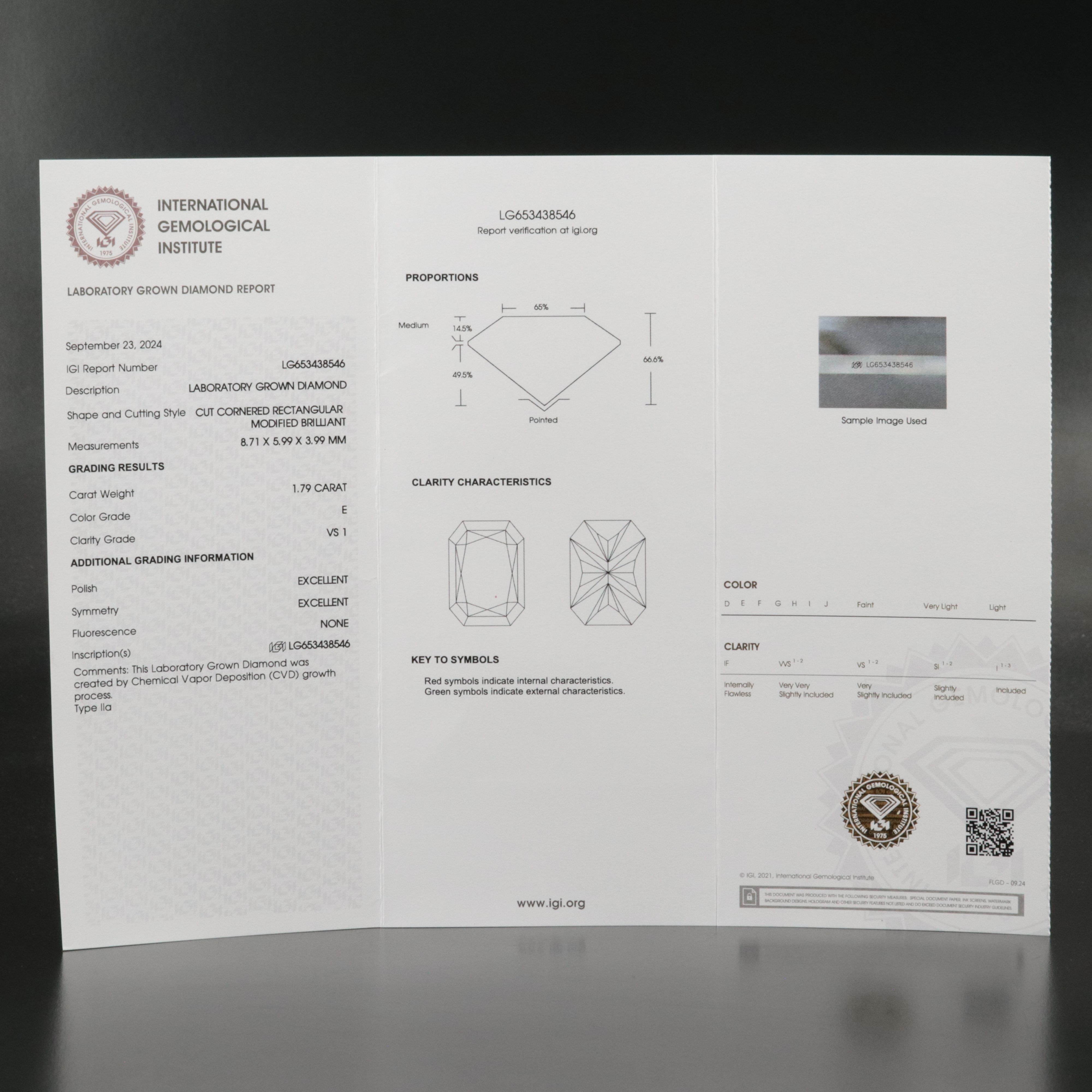 Loose 1.79 CT Lab Grown Diamond with IGI Report