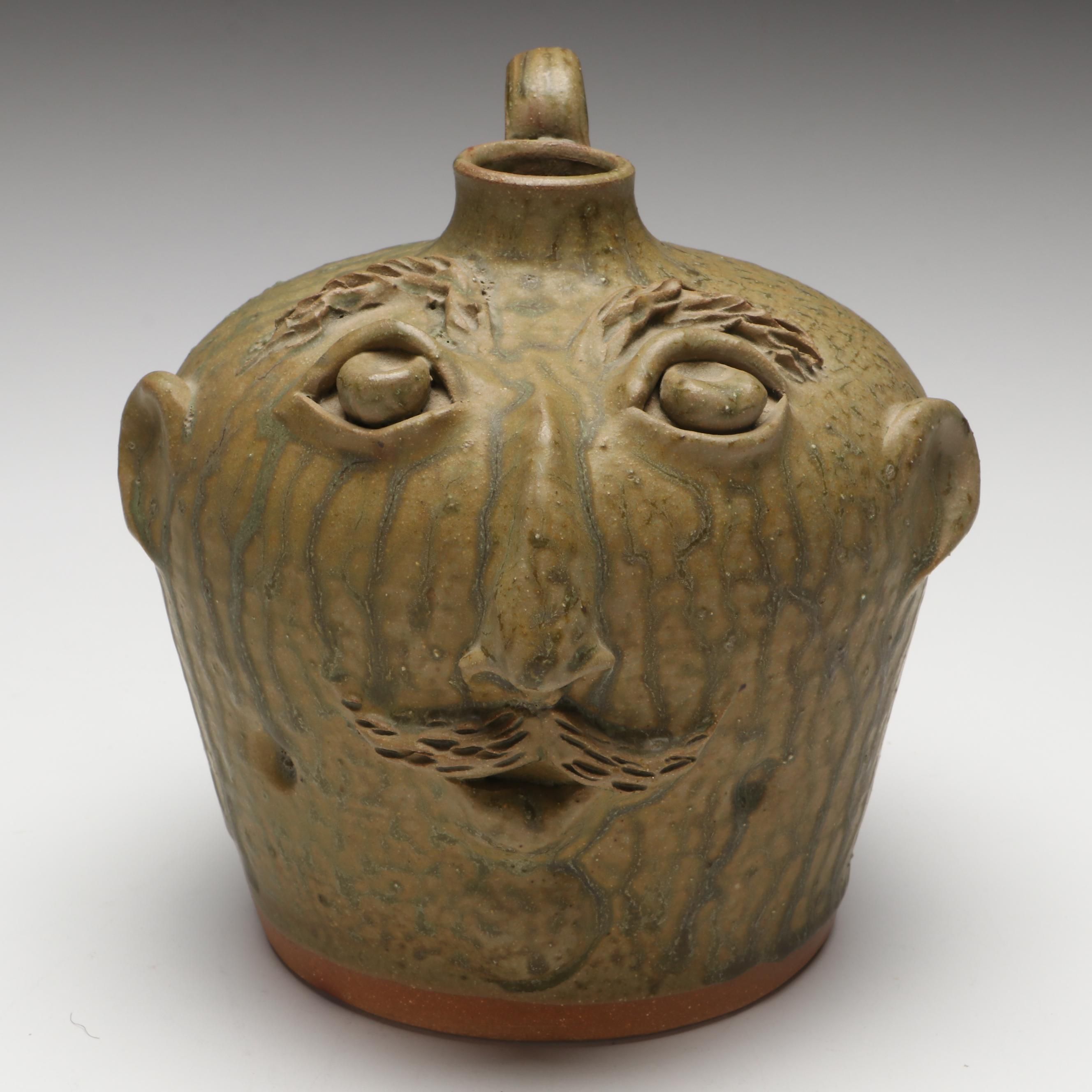 Ram Pottery Folk Art Stoneware Face Jug