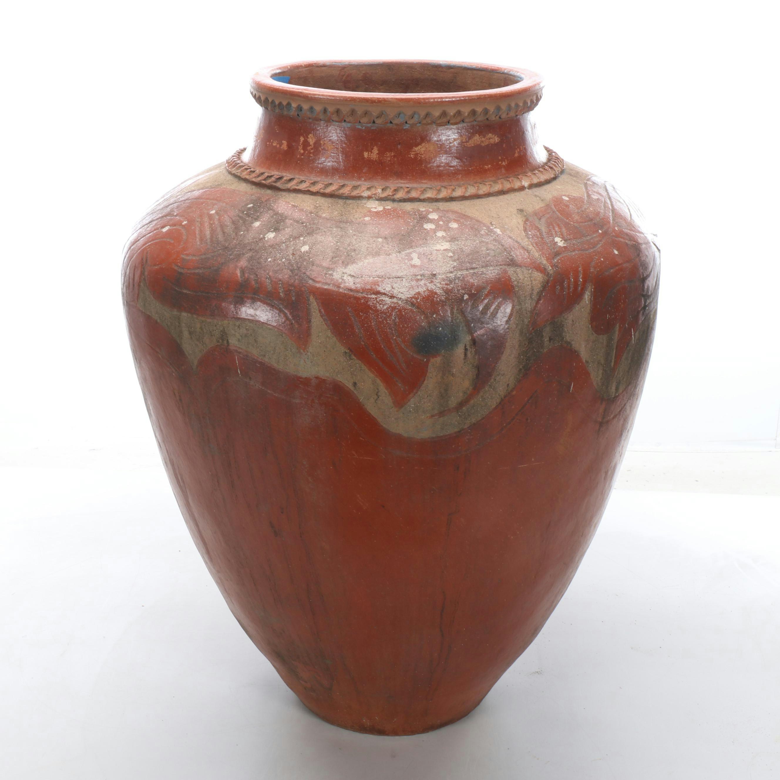 Sgraffito Decorated Earthenware Vase, 20th Century