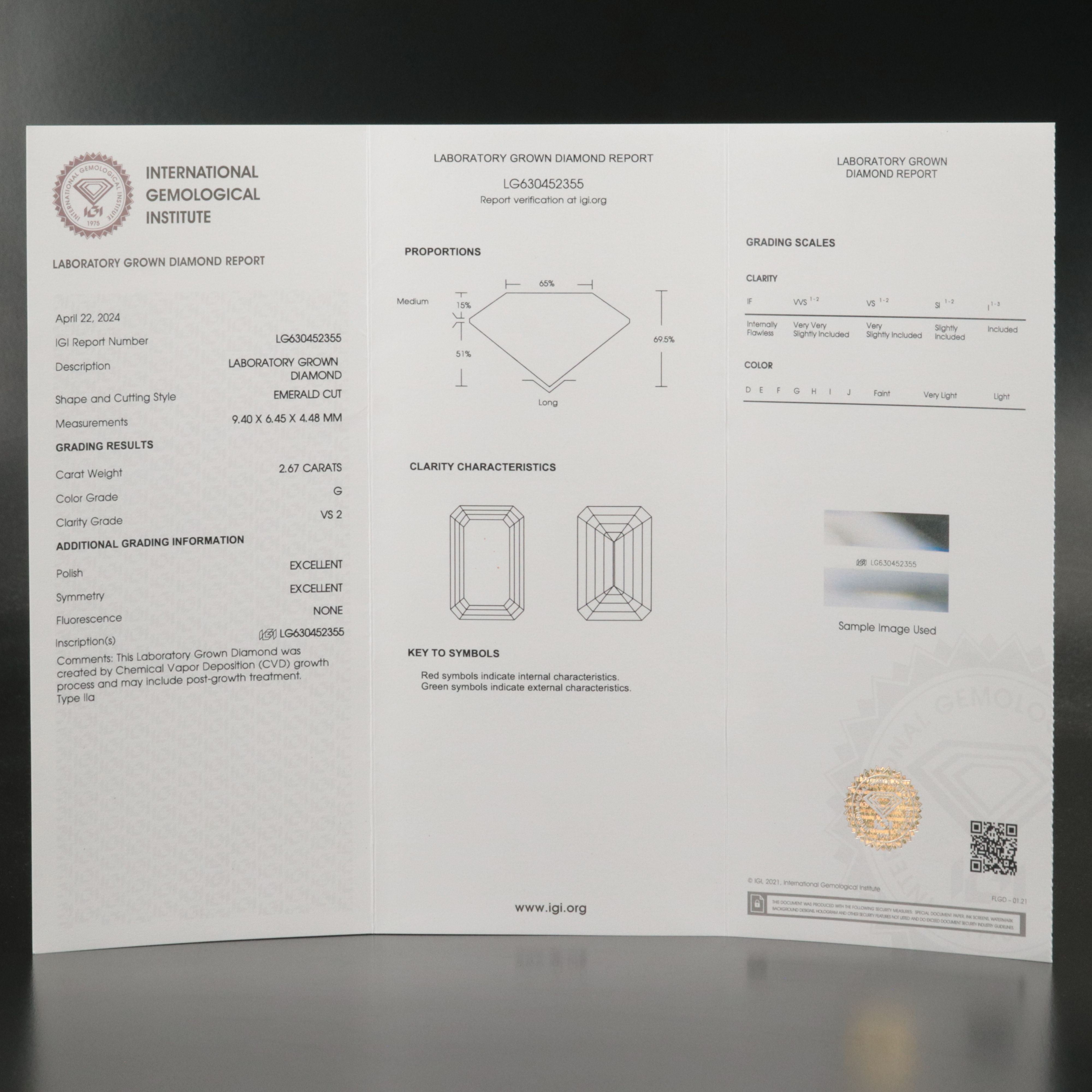 Loose 2.67 CT Lab Grown Diamond with IGI Report
