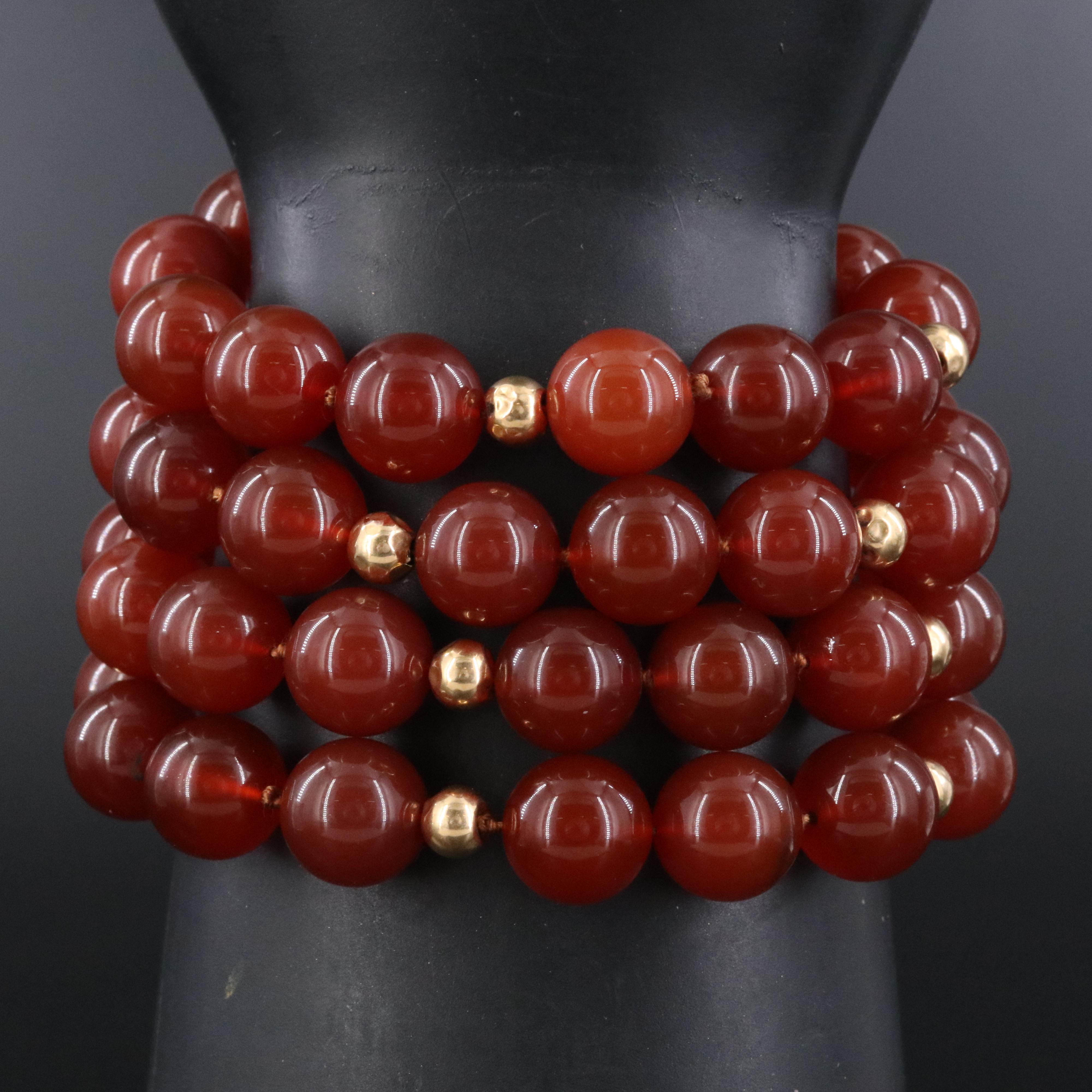 Sard Bead Bracelet with 14K Station Beads and Sterling Clasp