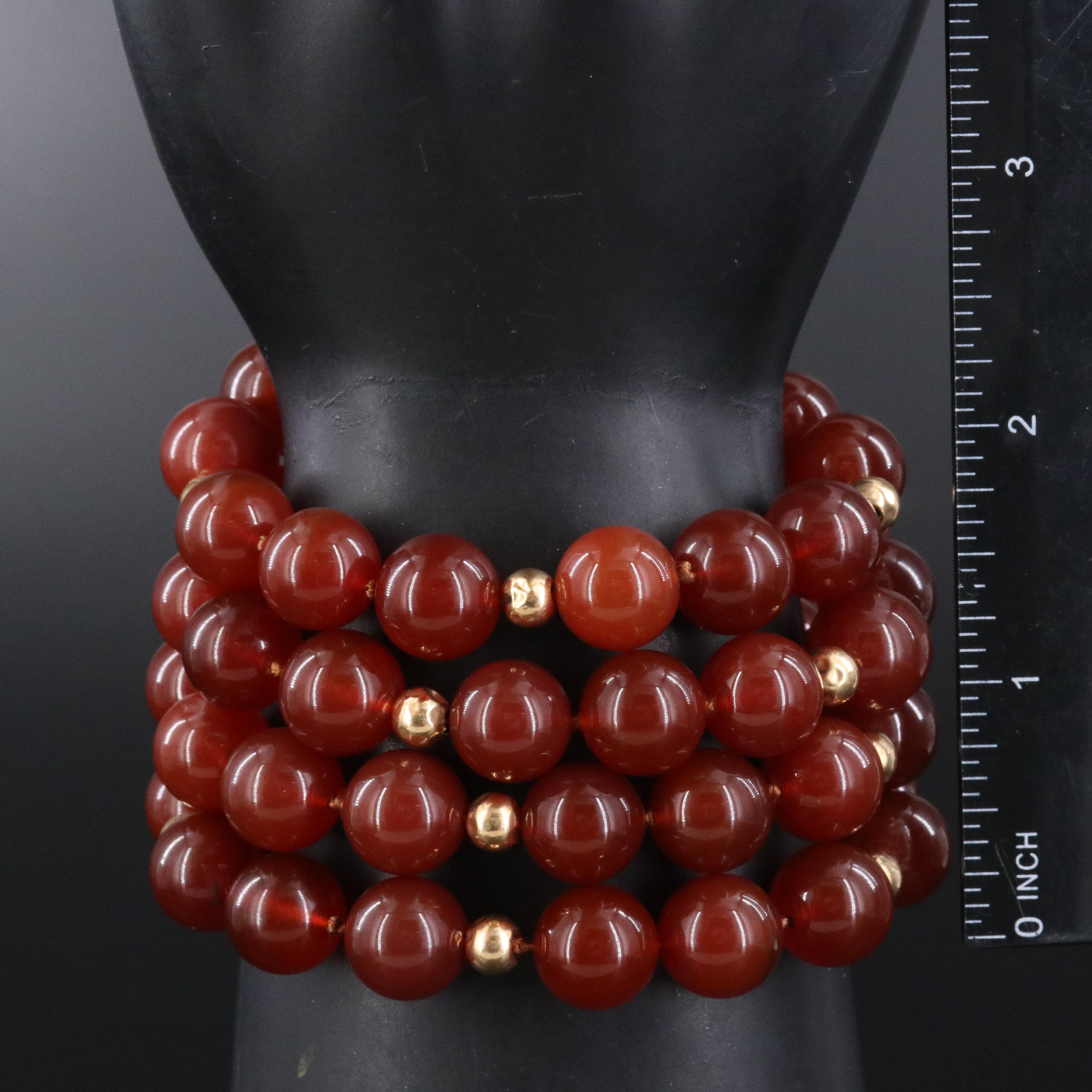 Sard Bead Bracelet with 14K Station Beads and Sterling Clasp