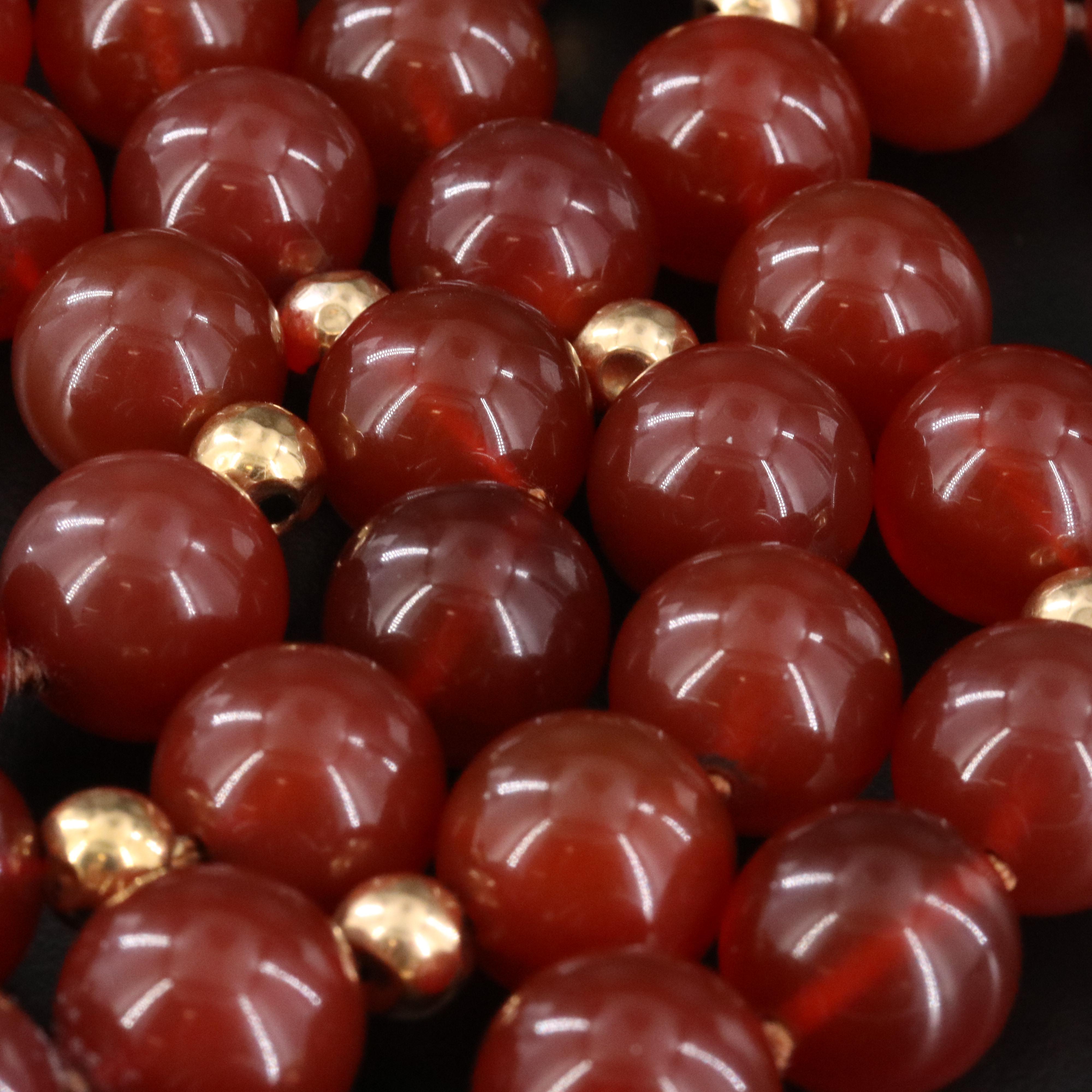 Sard Bead Bracelet with 14K Station Beads and Sterling Clasp