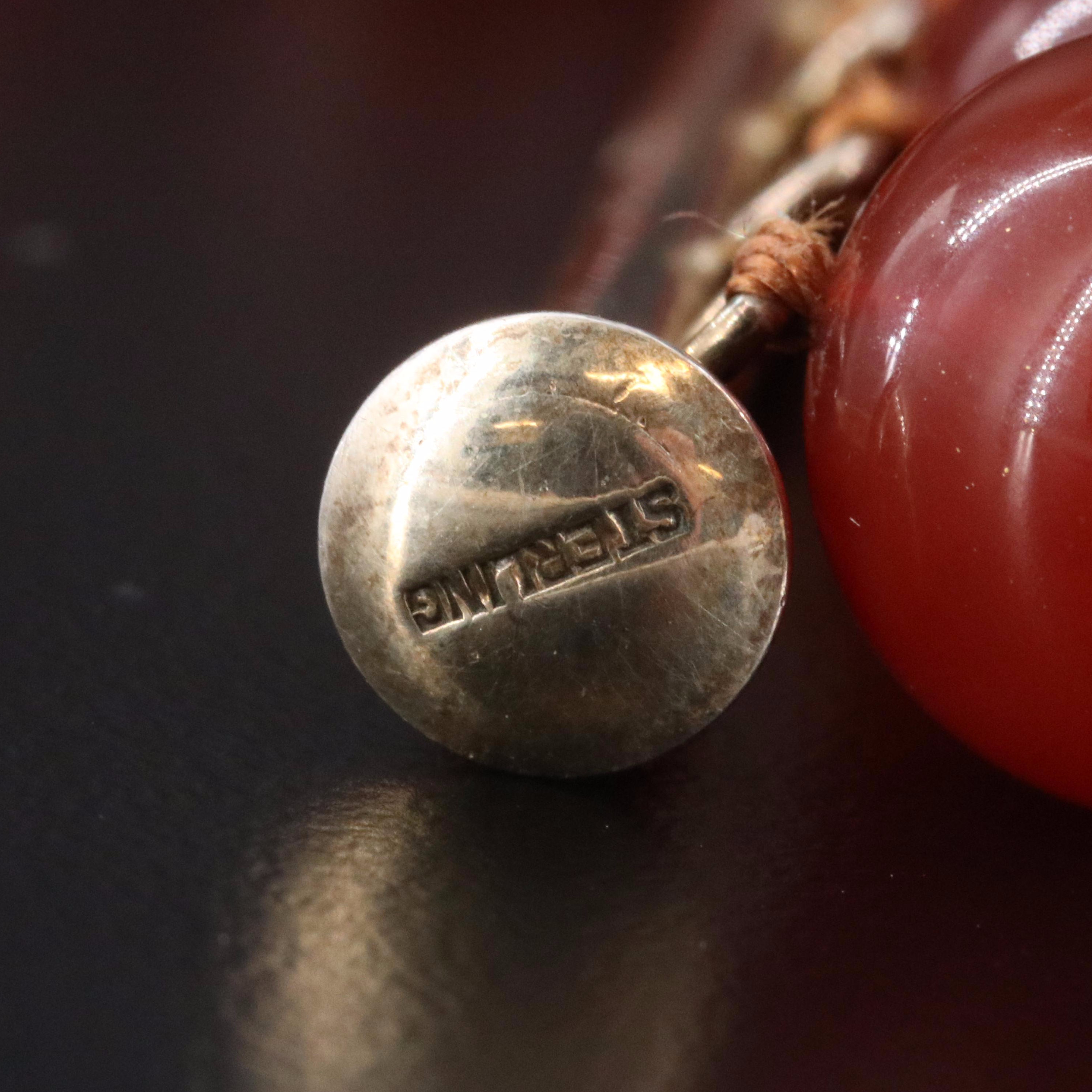 Sard Bead Bracelet with 14K Station Beads and Sterling Clasp