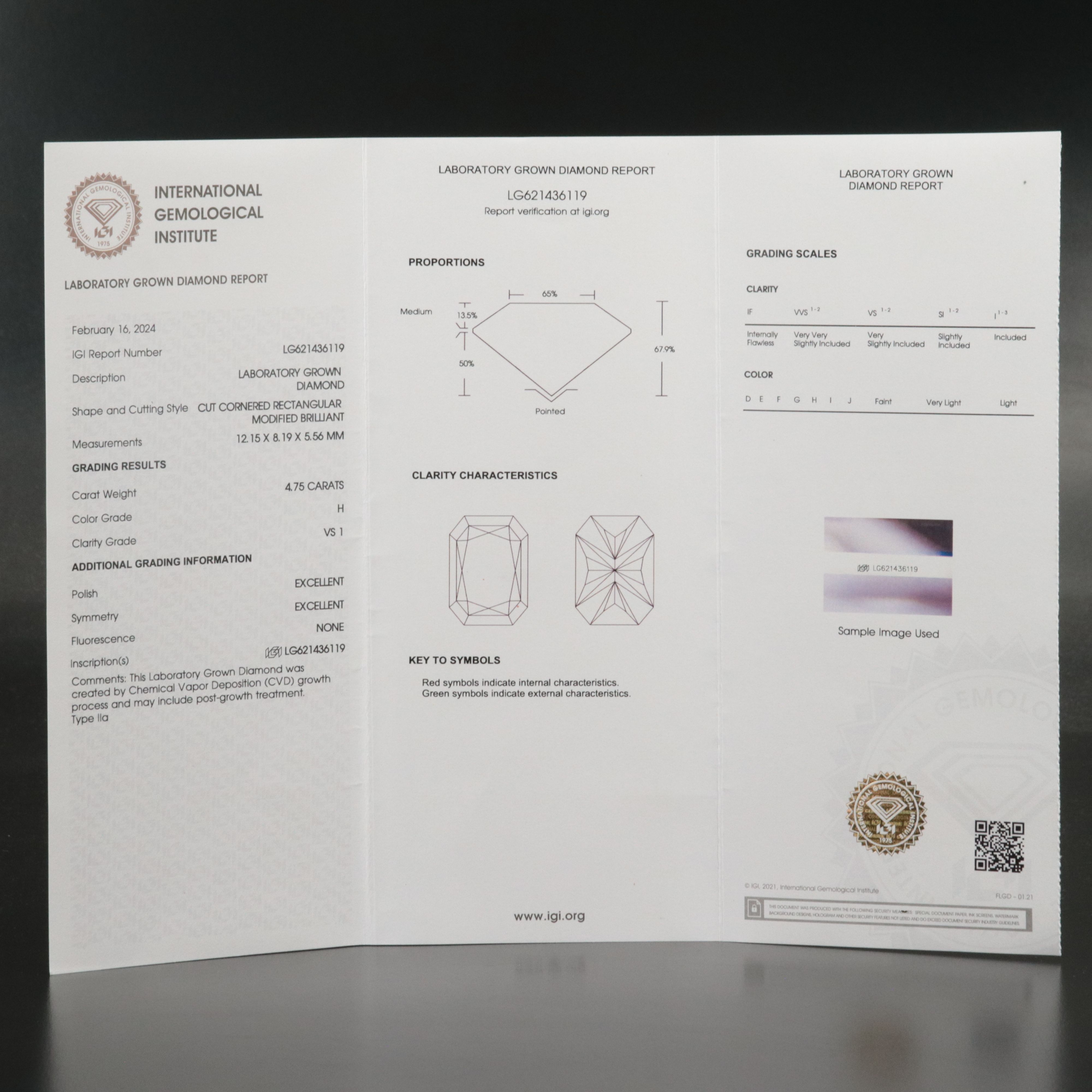 Loose 4.75 CT Lab Grown Diamond with IGI Report
