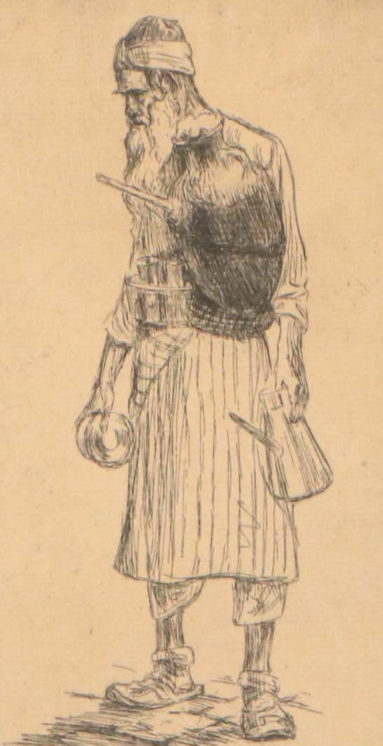 Meir Gur-Arie Figurative Etching "Tea Seller"