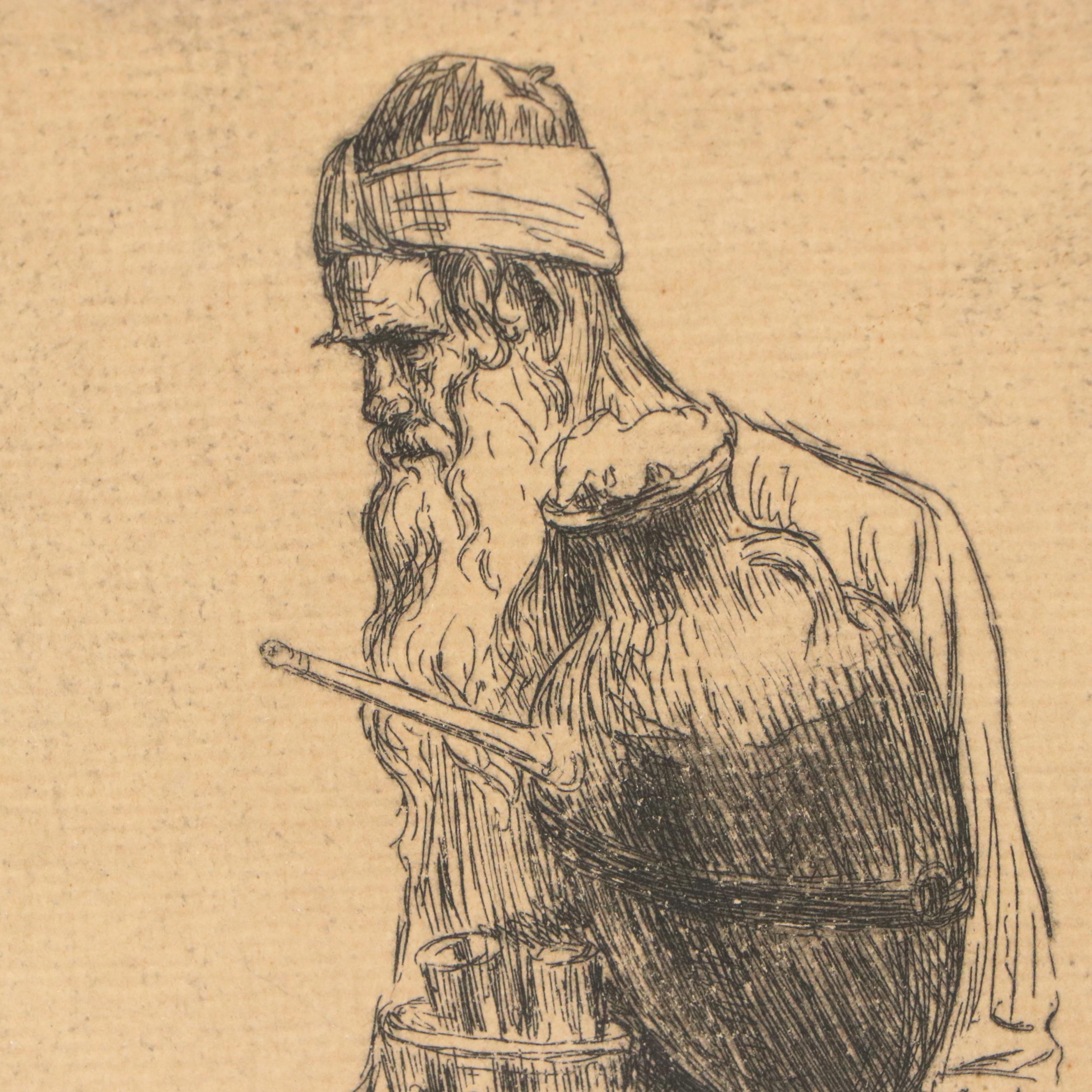 Meir Gur-Arie Figurative Etching "Tea Seller"