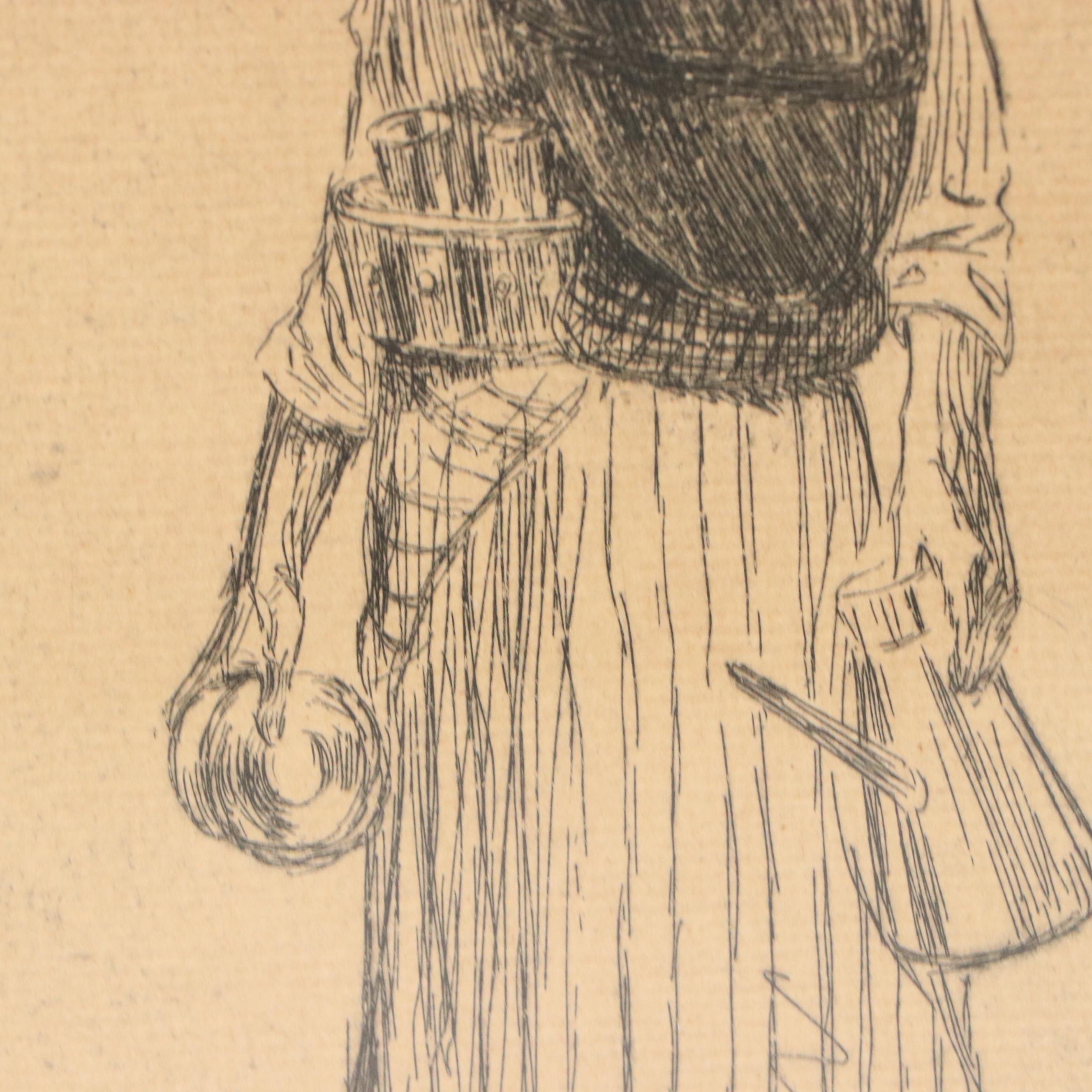 Meir Gur-Arie Figurative Etching "Tea Seller"