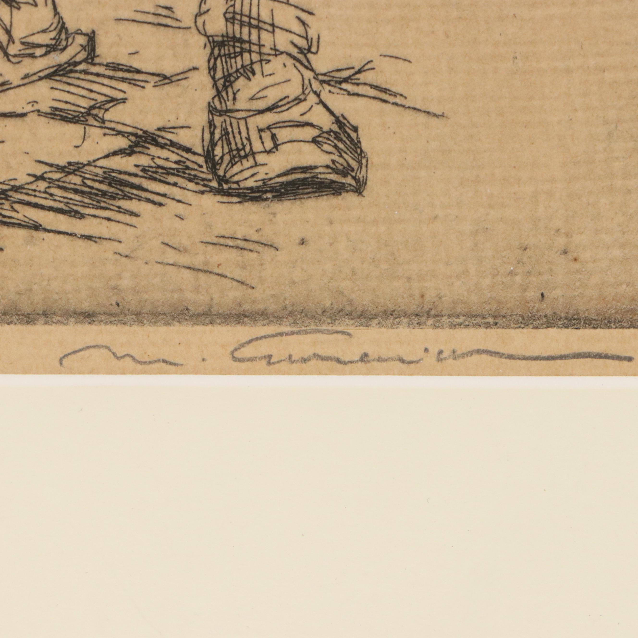 Meir Gur-Arie Figurative Etching "Tea Seller"