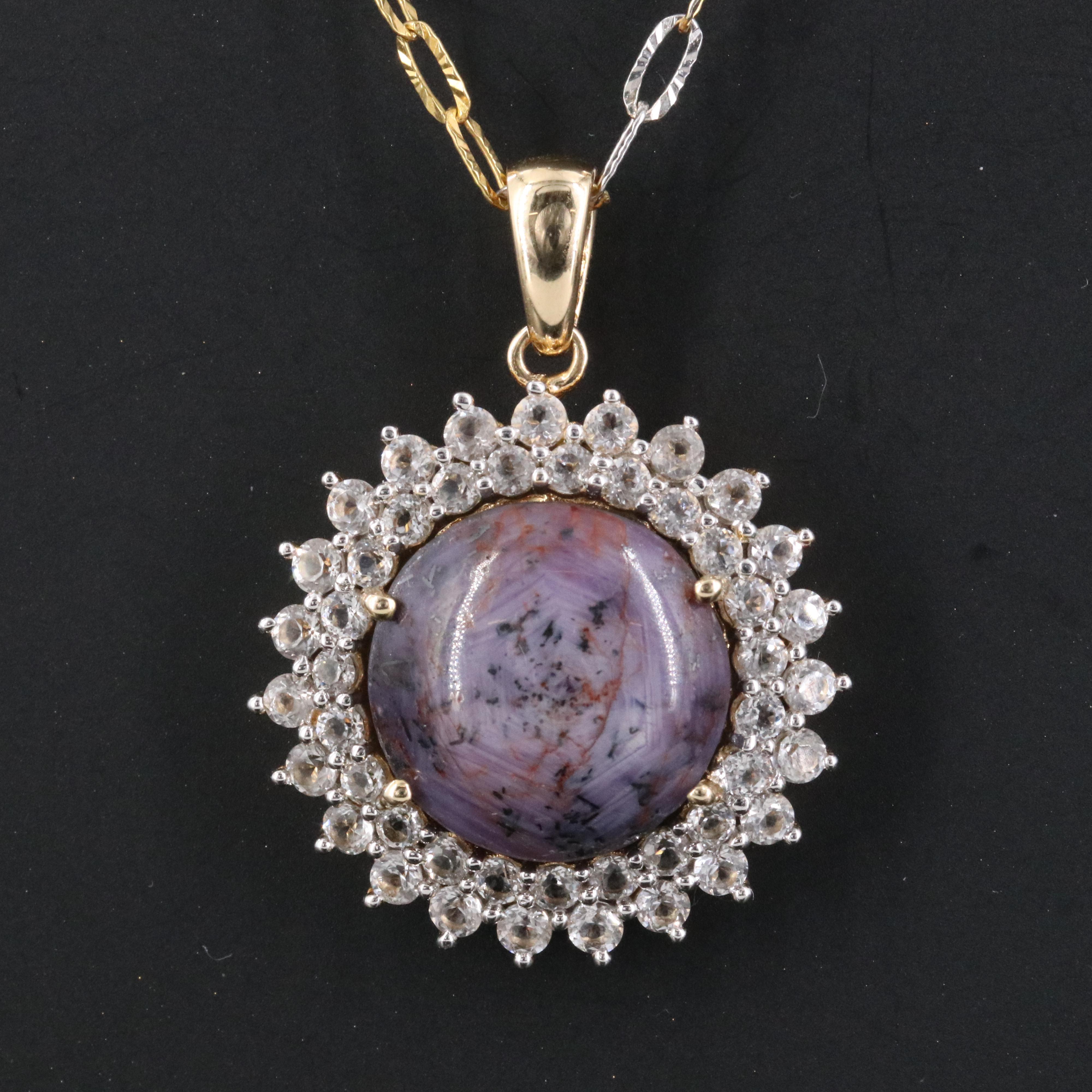 Sterling Sapphire and White Topaz Pendant with Tri-Color Necklace