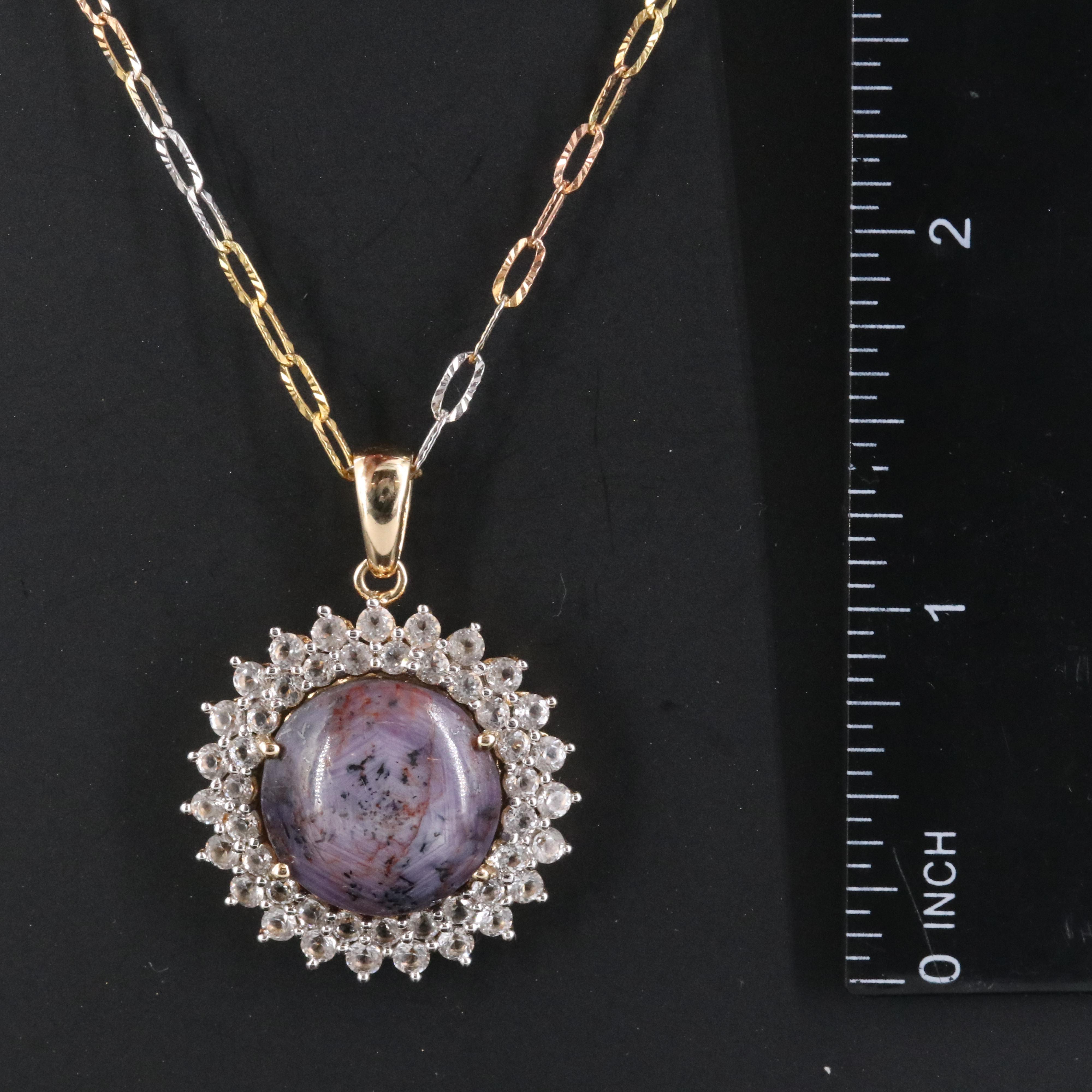 Sterling Sapphire and White Topaz Pendant with Tri-Color Necklace