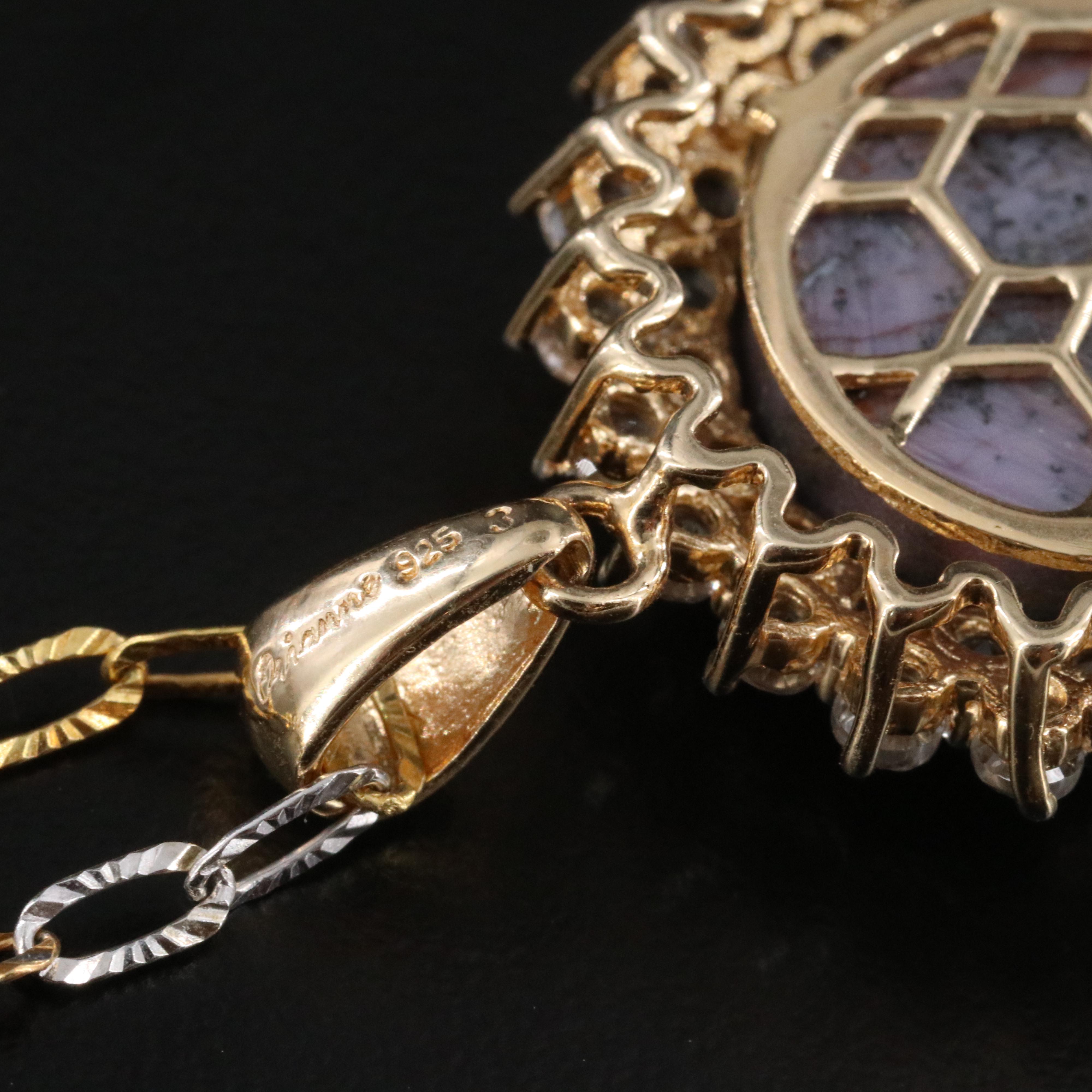 Sterling Sapphire and White Topaz Pendant with Tri-Color Necklace