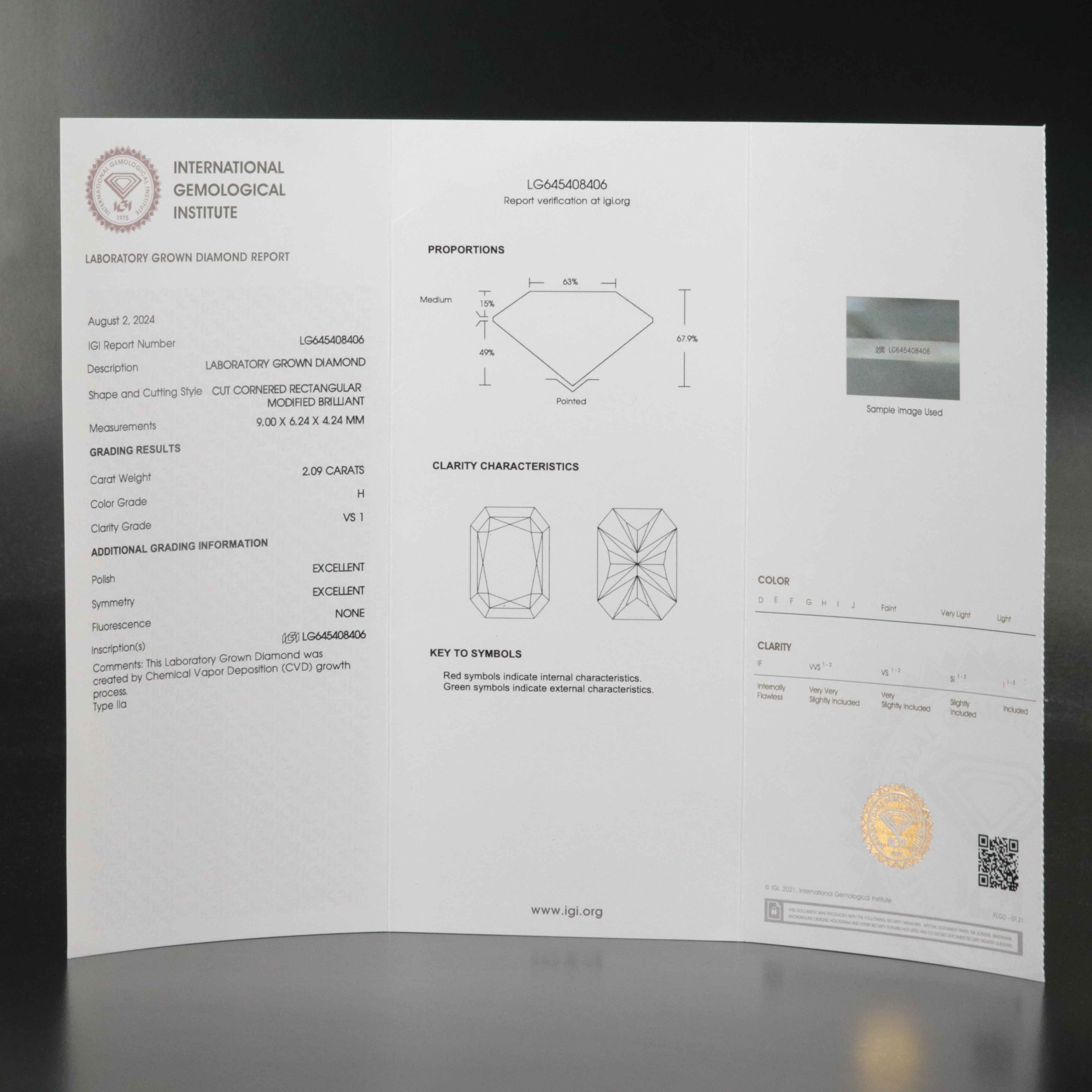 Loose 2.09 CT Lab Grown Diamond with IGI Report