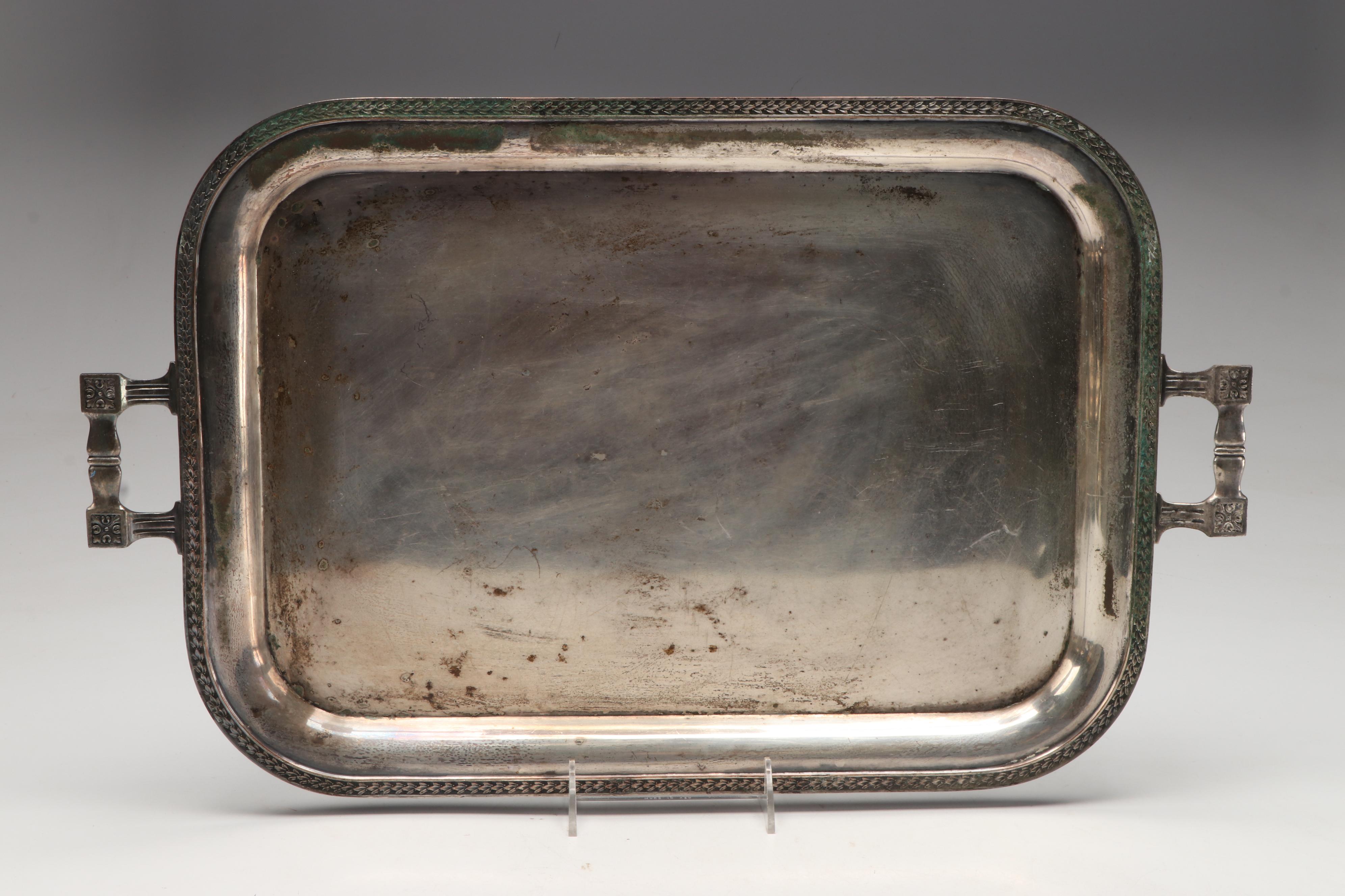 Aesthetic Movement Style Tray with Other Silver Plate Serving Pieces