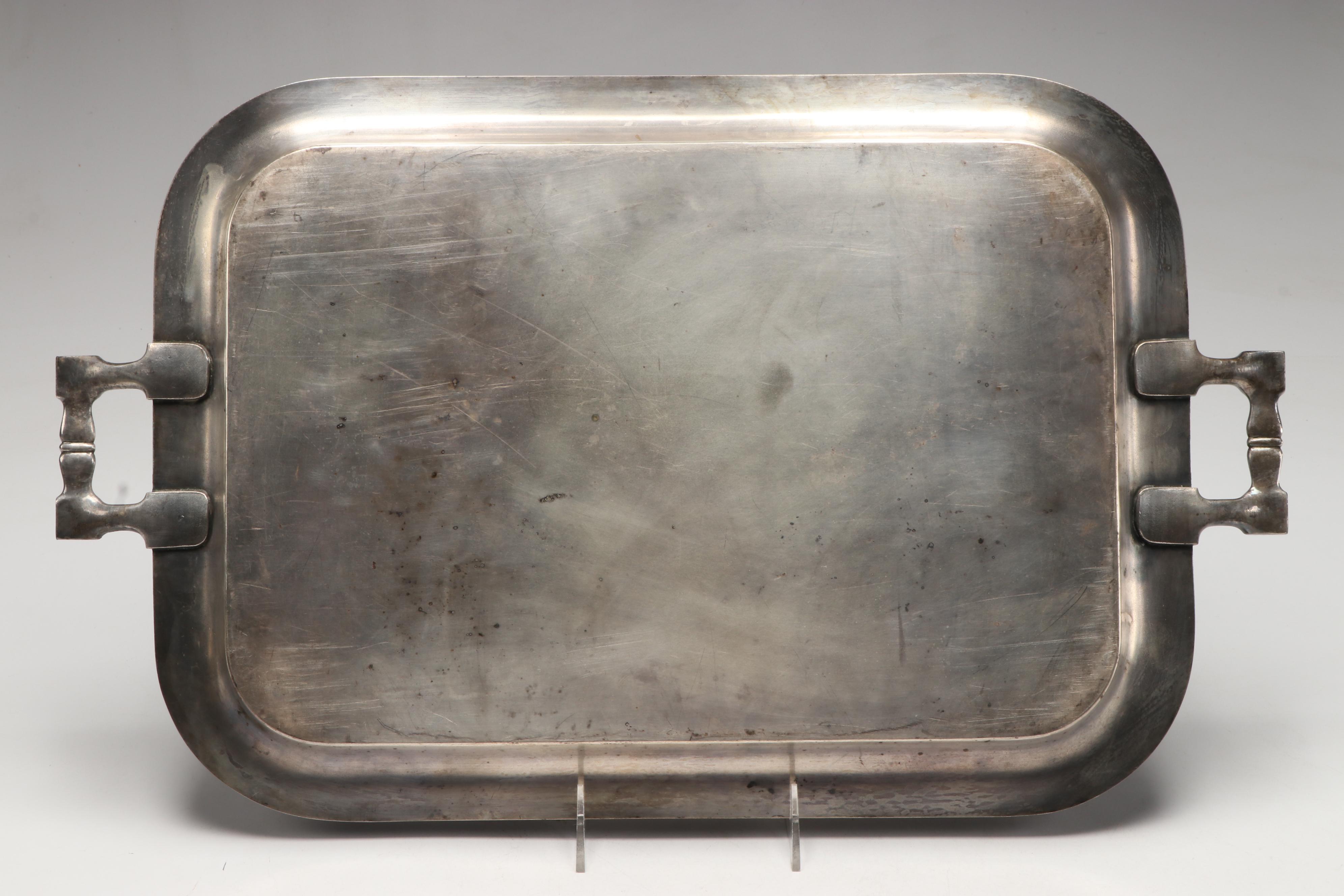 Aesthetic Movement Style Tray with Other Silver Plate Serving Pieces