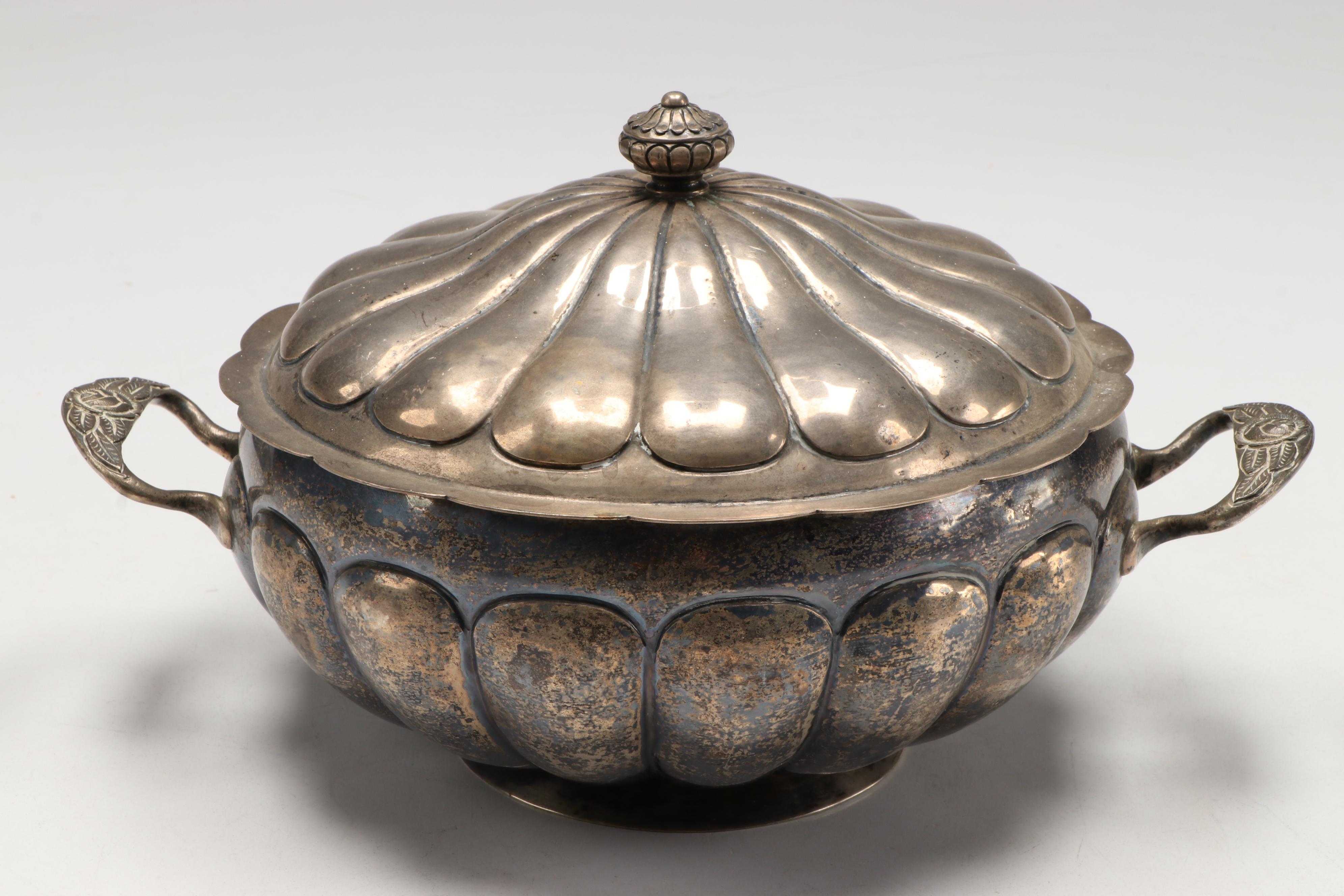 Aesthetic Movement Style Tray with Other Silver Plate Serving Pieces