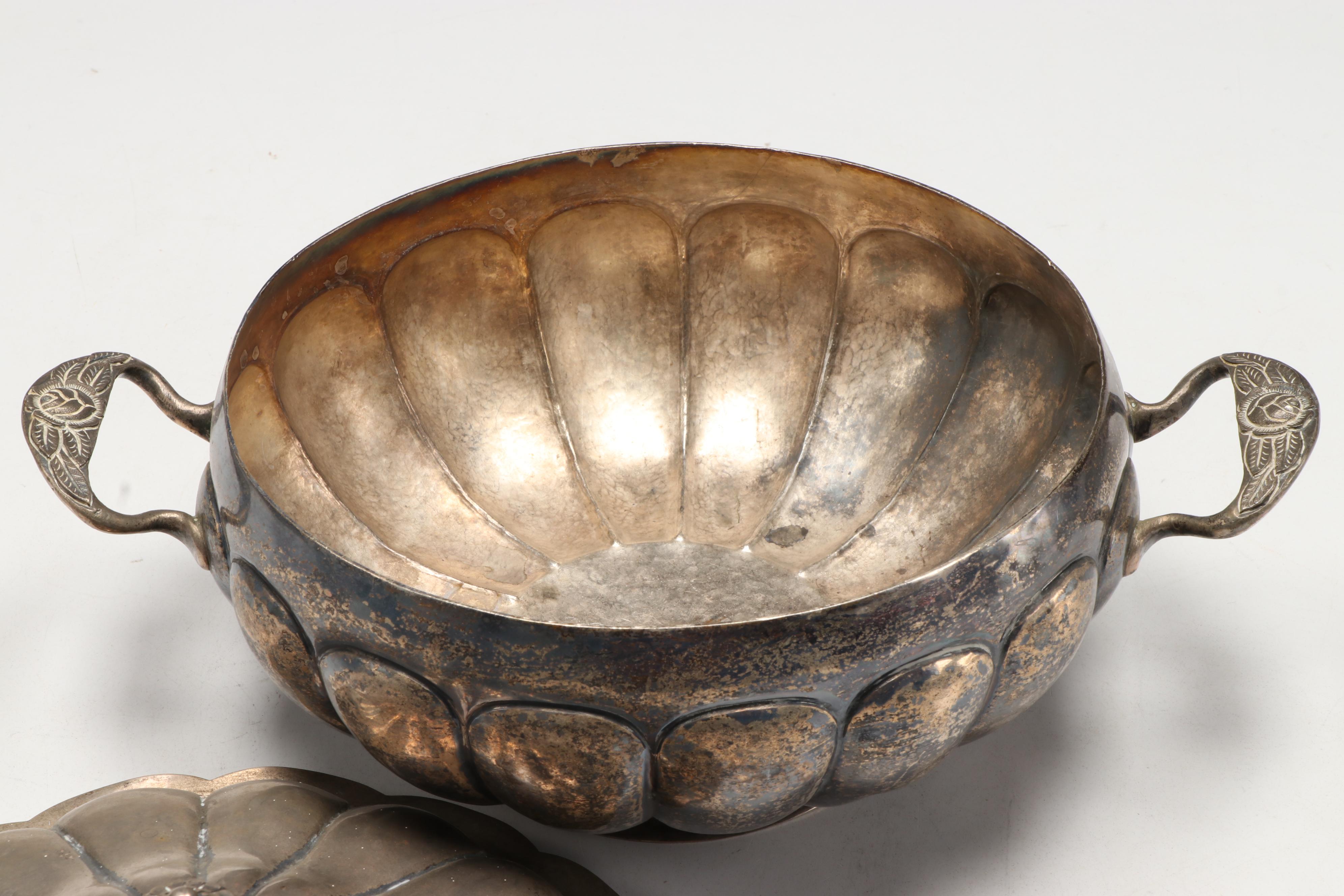 Aesthetic Movement Style Tray with Other Silver Plate Serving Pieces