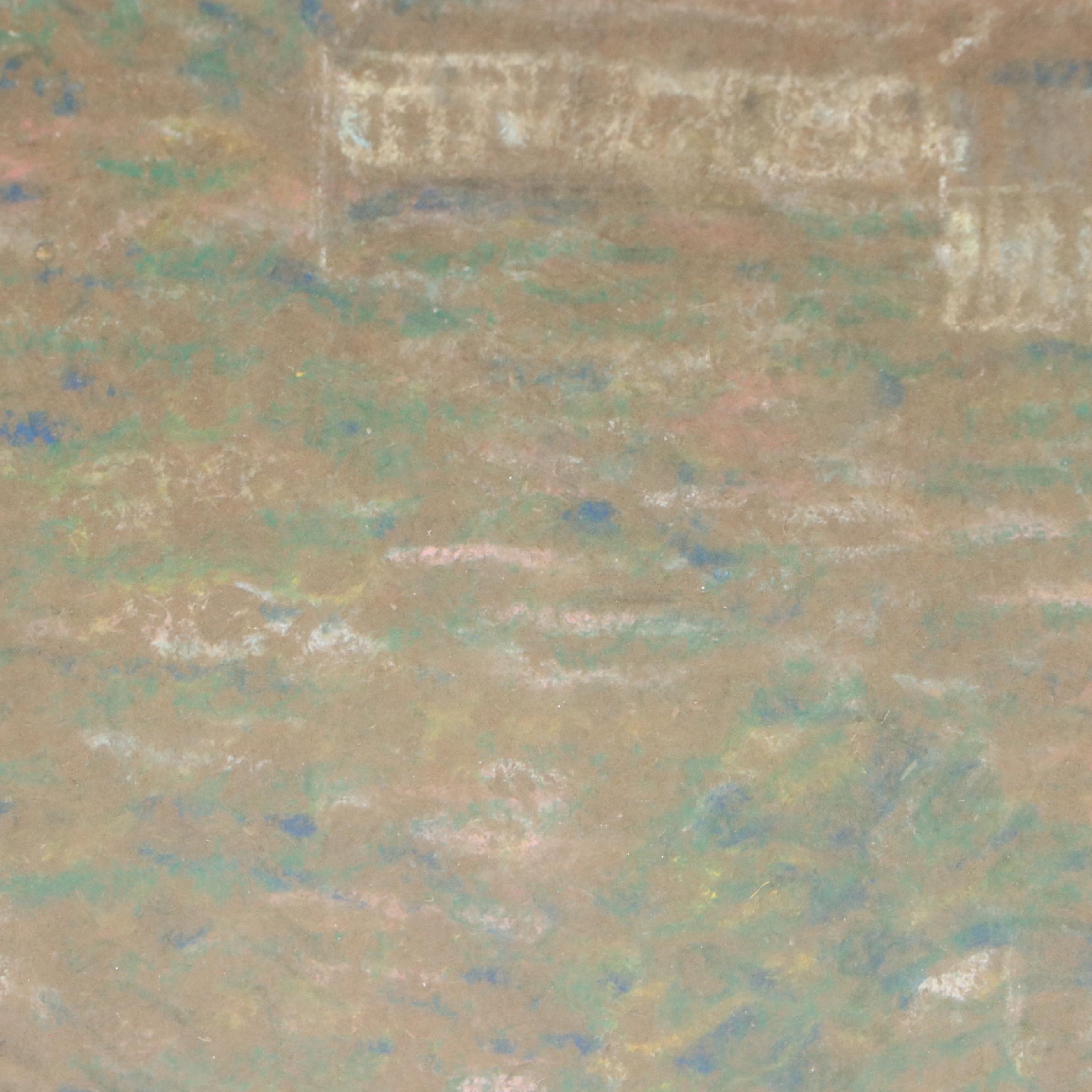 European Farmhouse Landscape Pastel Drawing, Circa 1910