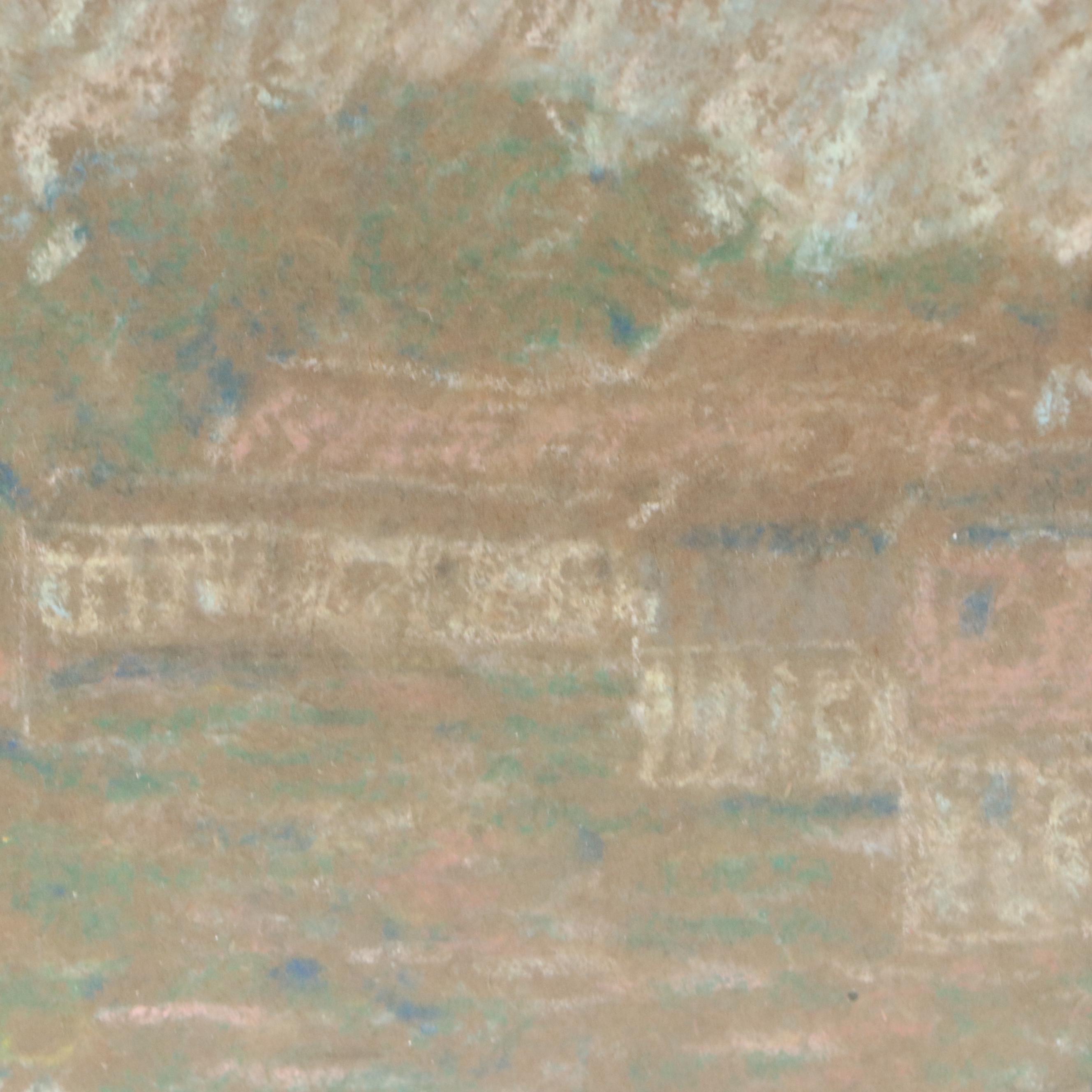European Farmhouse Landscape Pastel Drawing, Circa 1910
