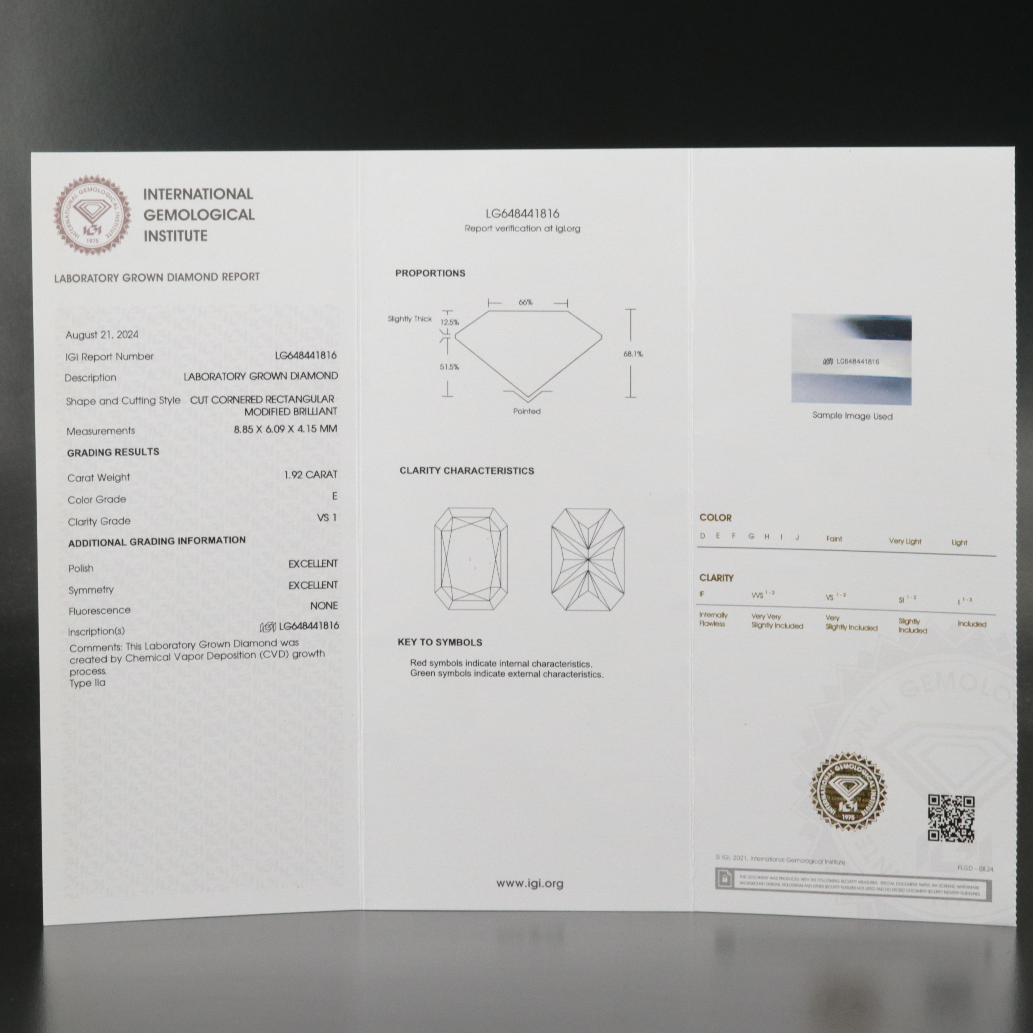 Loose 1.92 CT Lab Grown Diamond with IGI Report