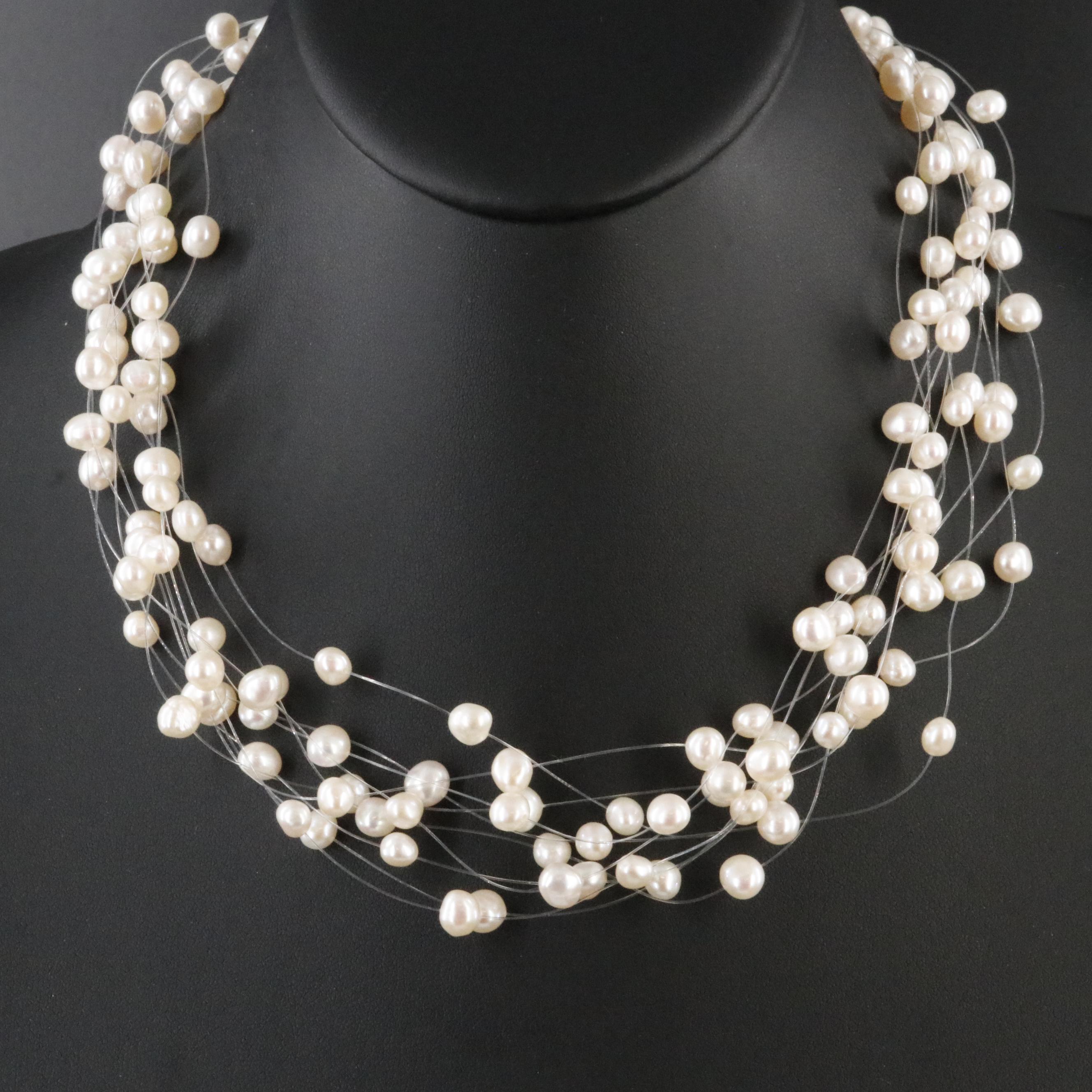 Sterling Floating Pearl Necklace