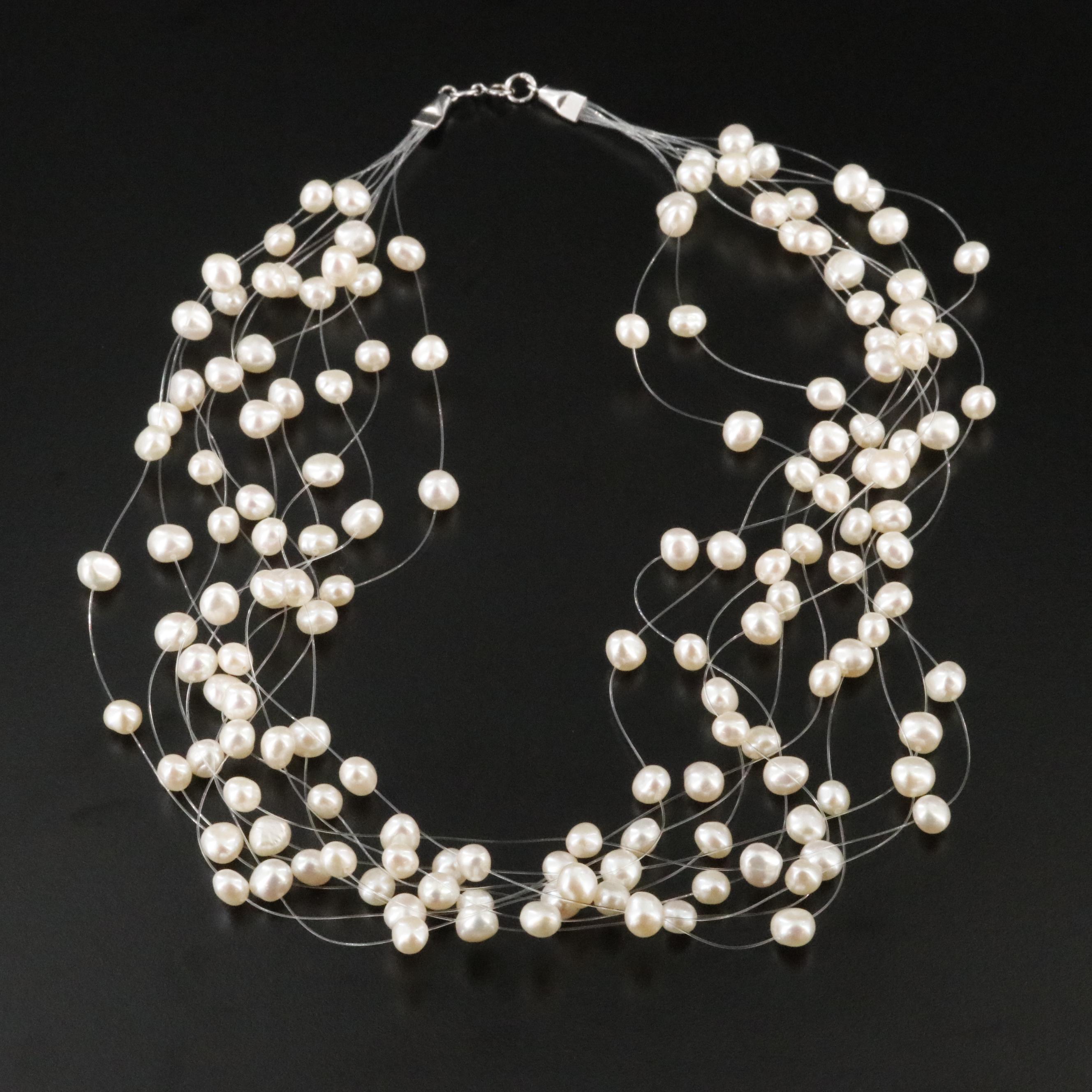 Sterling Floating Pearl Necklace