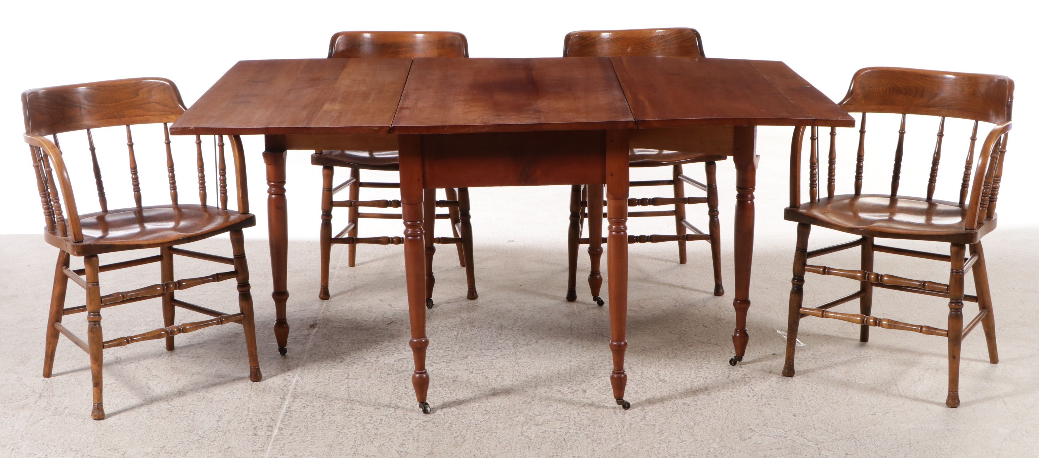 American Colonial Style Cherry Drop-Leaf Dining Table and Four Chairs