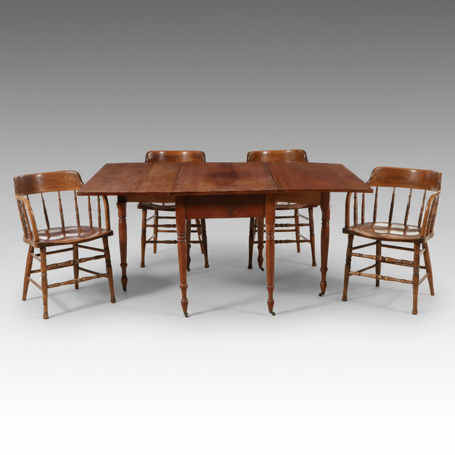 American Colonial Style Cherry Drop-Leaf Dining Table and Four Chairs