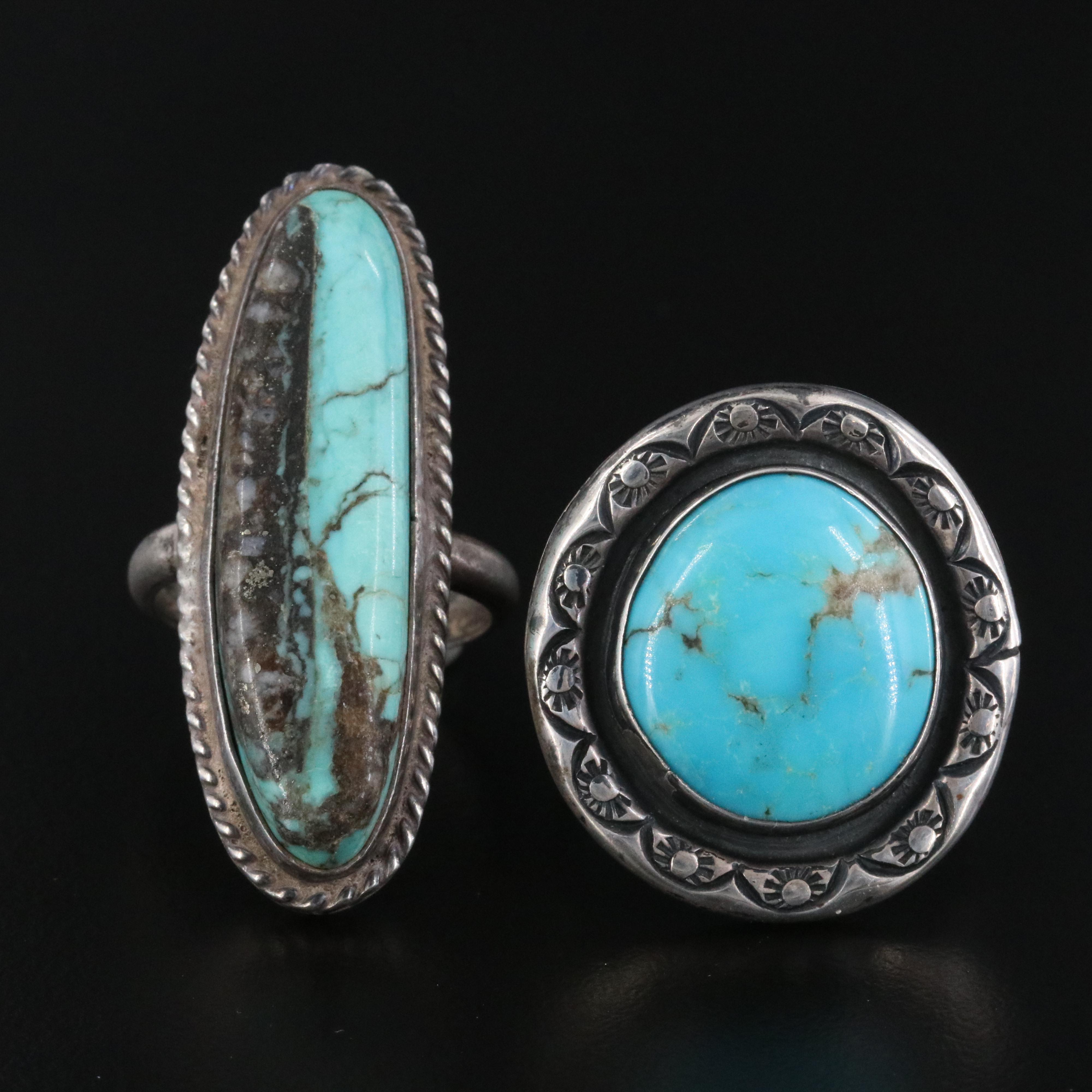 Southwestern Sterling Turquoise Rings Including Signed