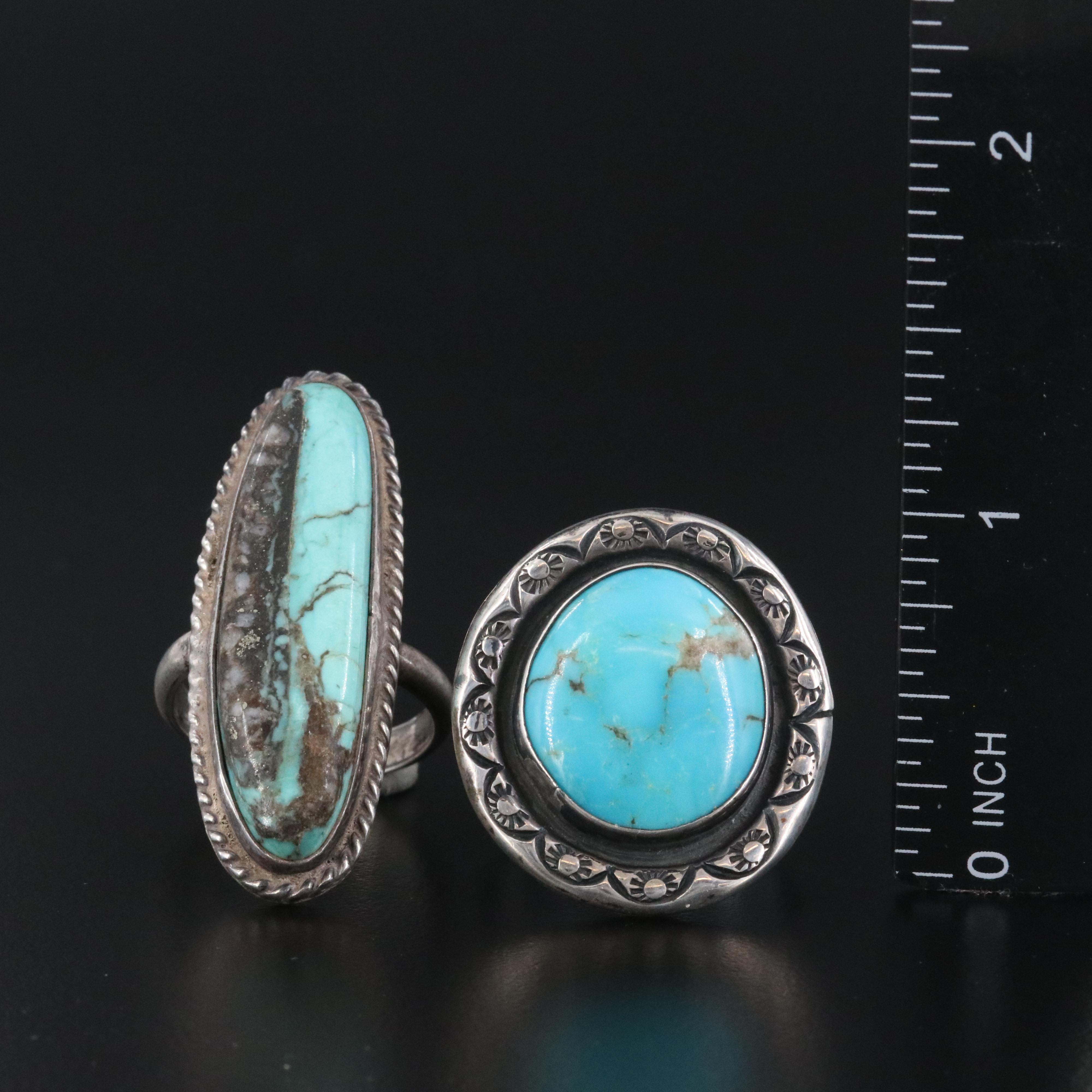 Southwestern Sterling Turquoise Rings Including Signed
