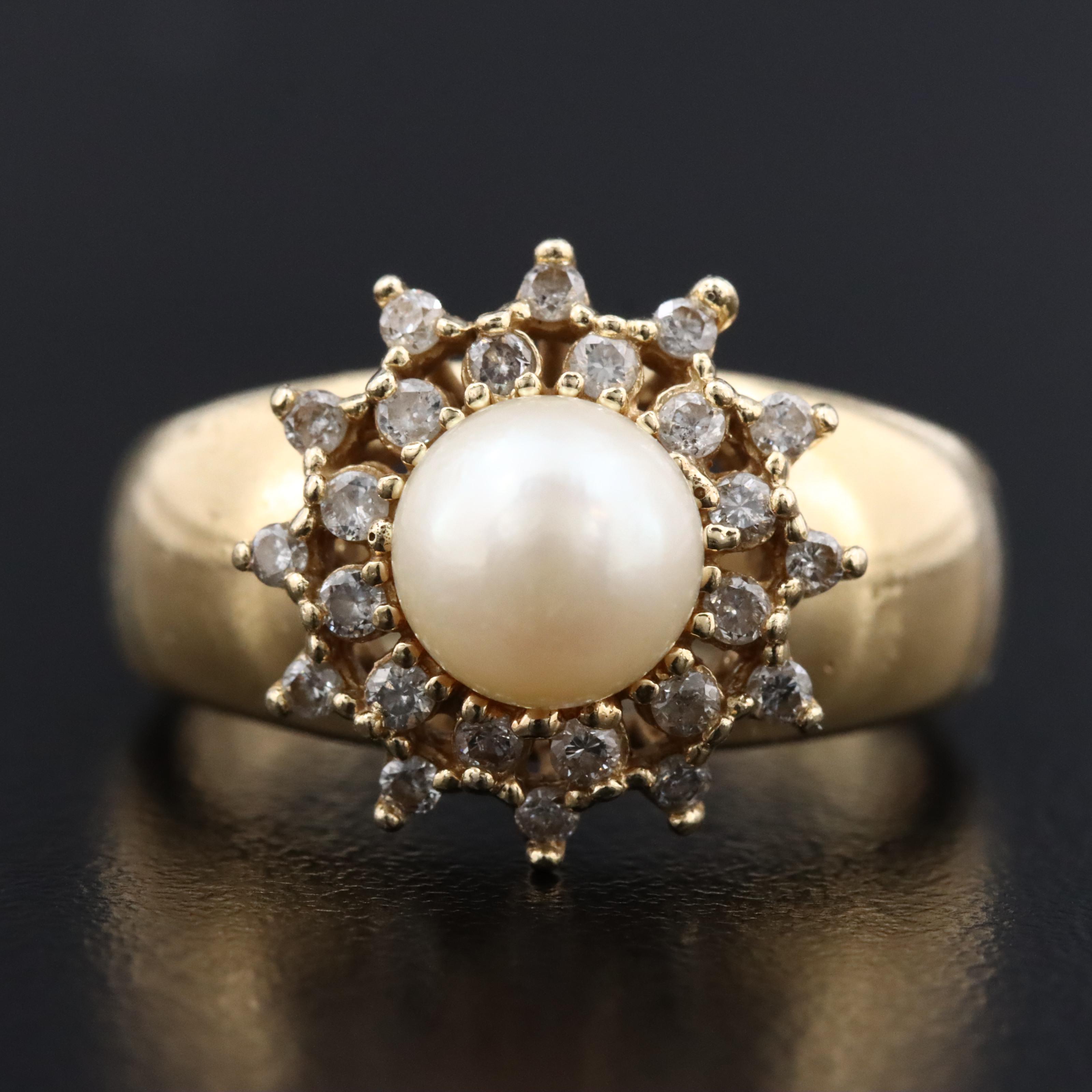 14K Pearl and Diamond Ring