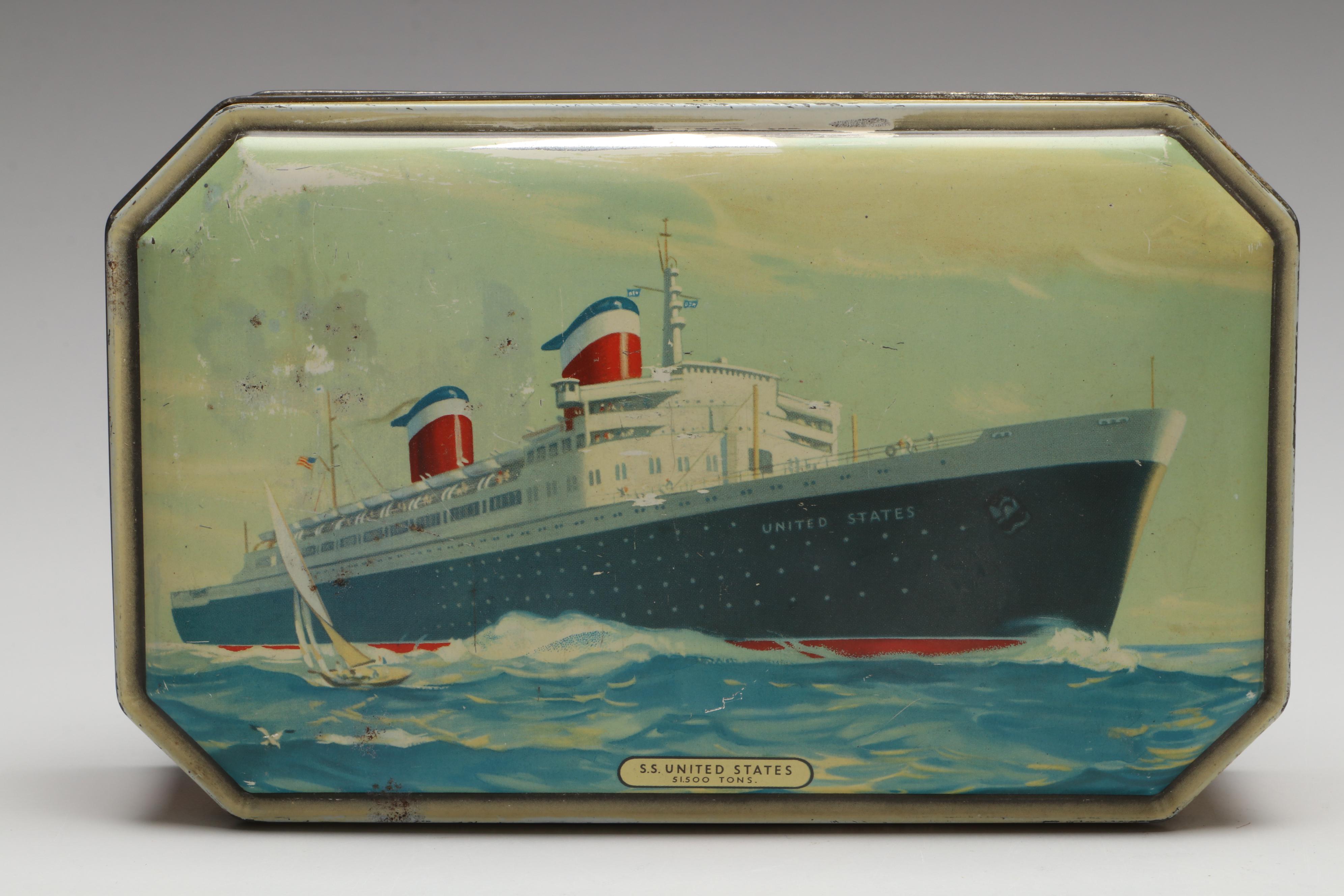 S.S. United States Tin Lithograph Toy, Postcards, Tin and More, Mid-20th Century