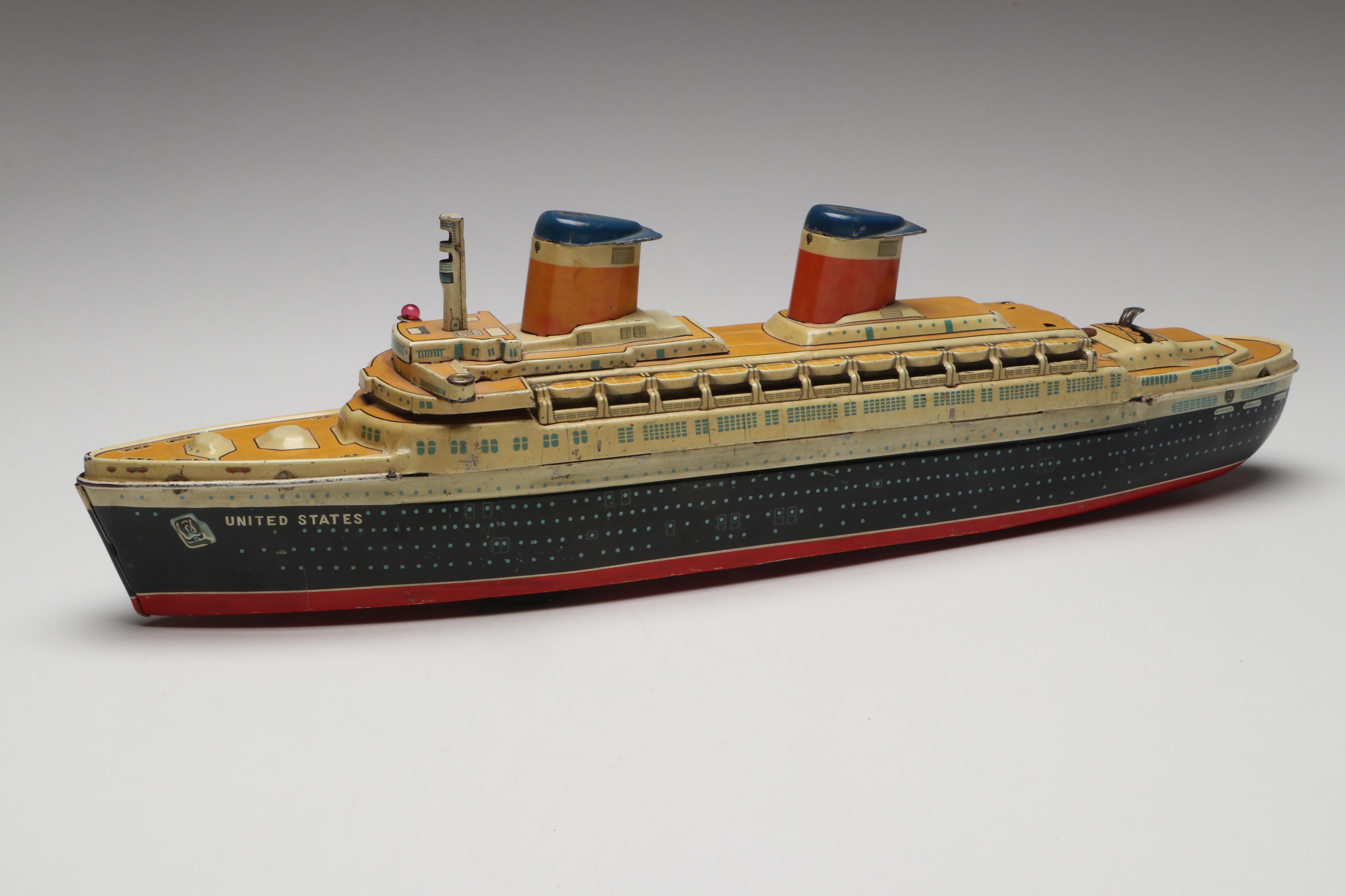 S.S. United States Tin Lithograph Toy, Postcards, Tin and More, Mid-20th Century