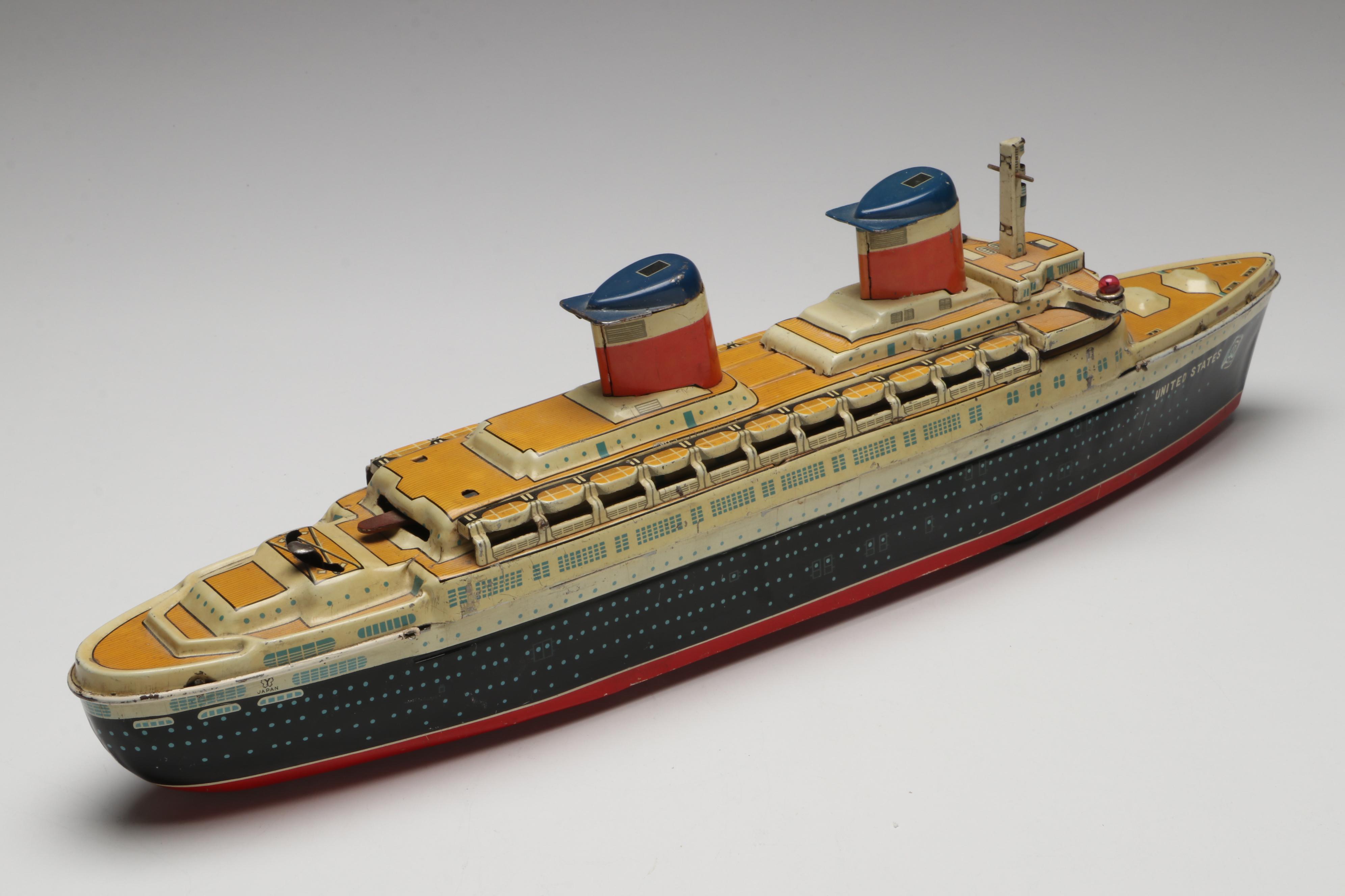 S.S. United States Tin Lithograph Toy, Postcards, Tin and More, Mid-20th Century