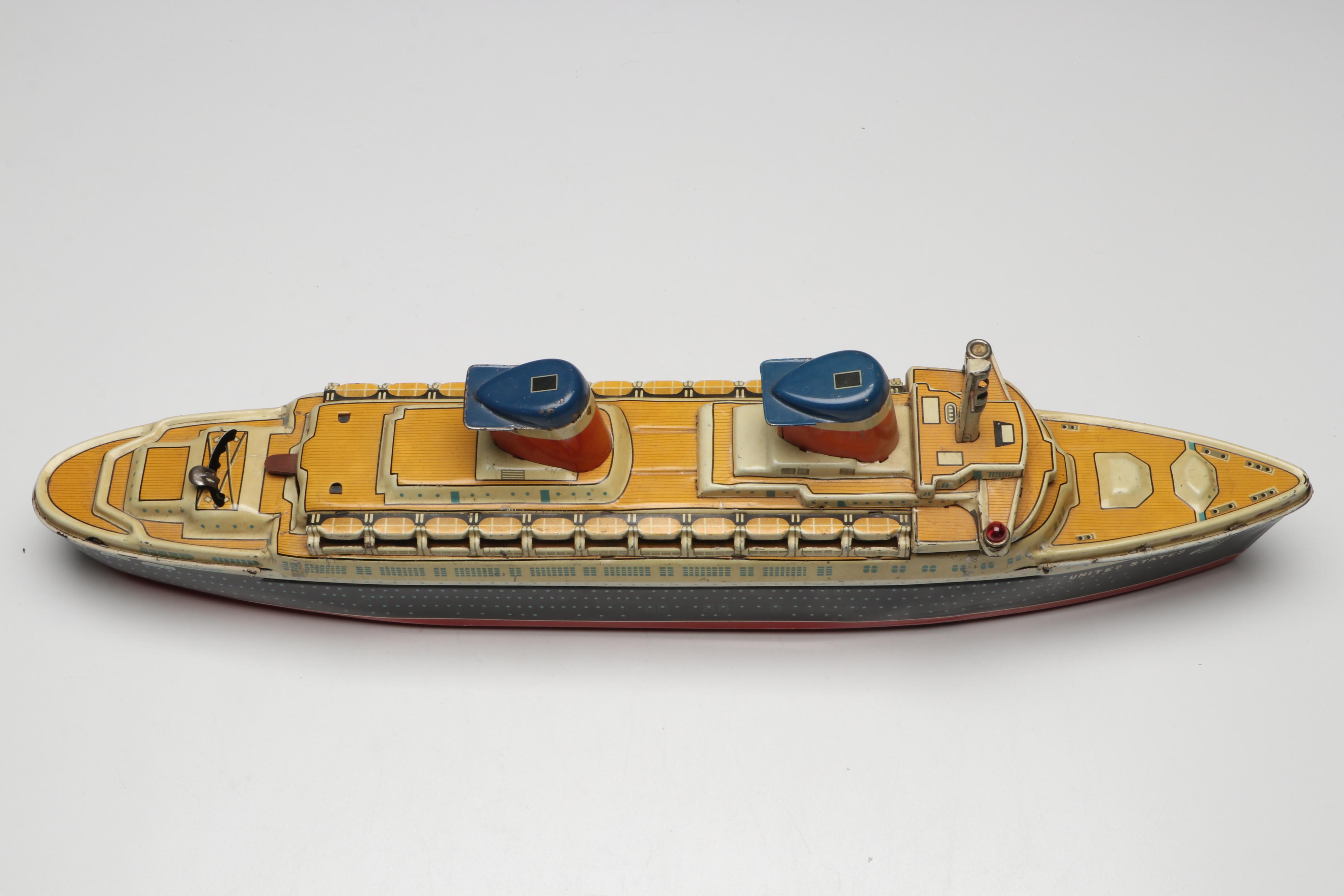 S.S. United States Tin Lithograph Toy, Postcards, Tin and More, Mid-20th Century