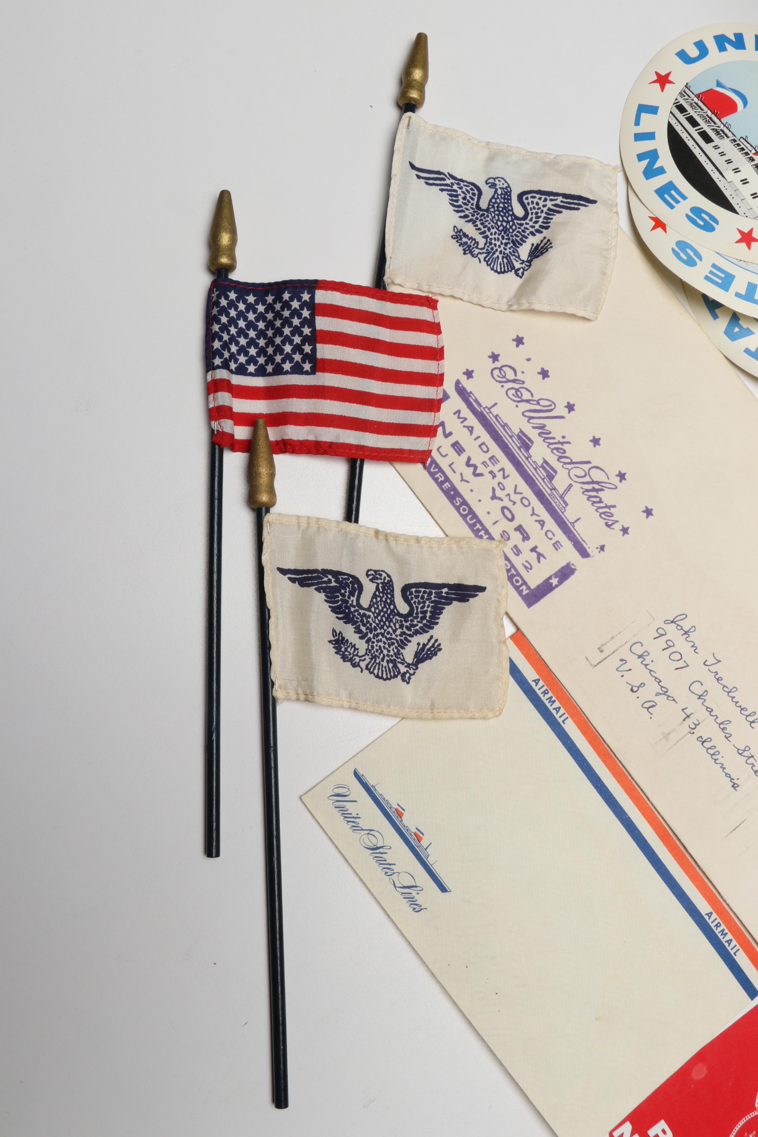 S.S. United States Tin Lithograph Toy, Postcards, Tin and More, Mid-20th Century