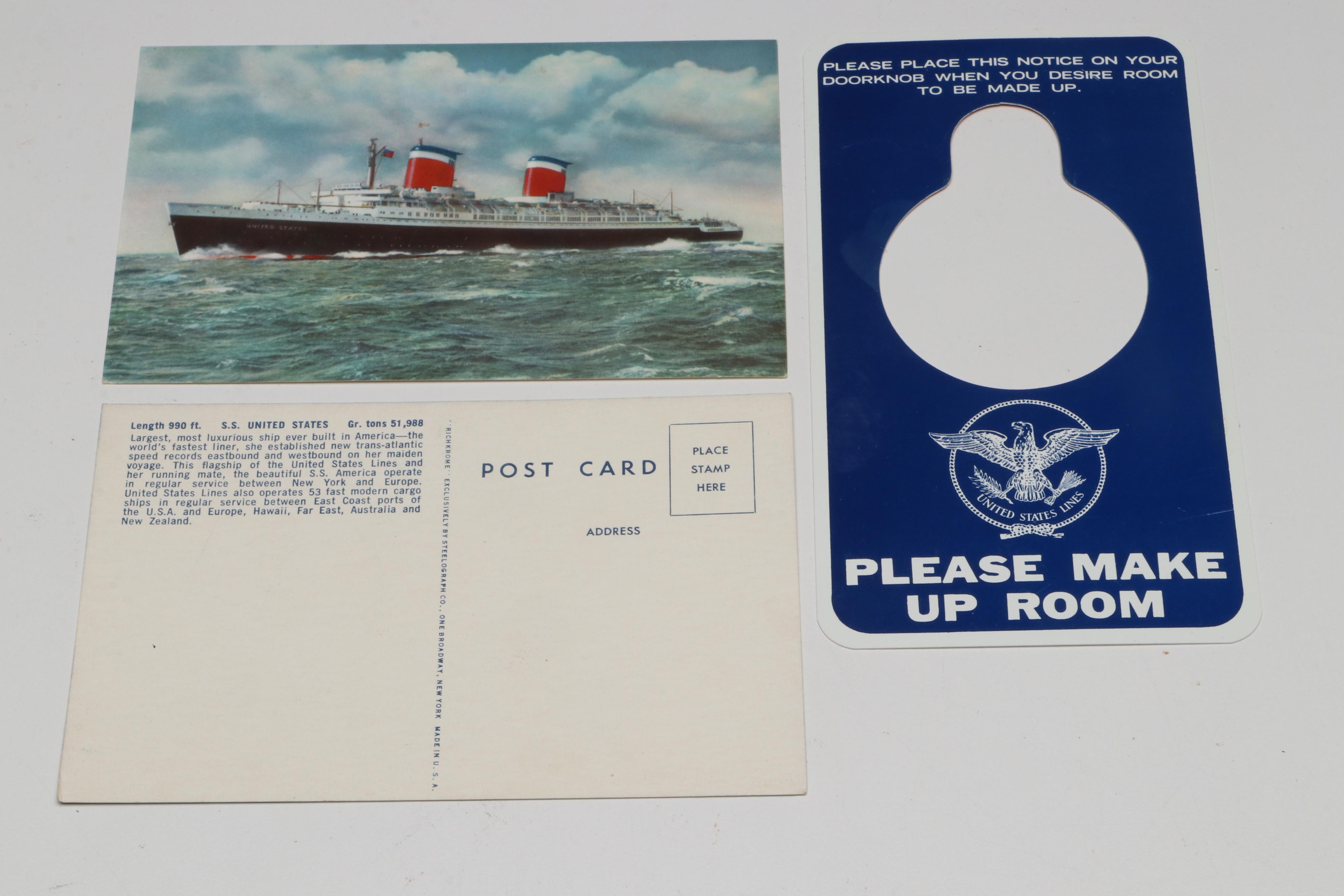 S.S. United States Tin Lithograph Toy, Postcards, Tin and More, Mid-20th Century
