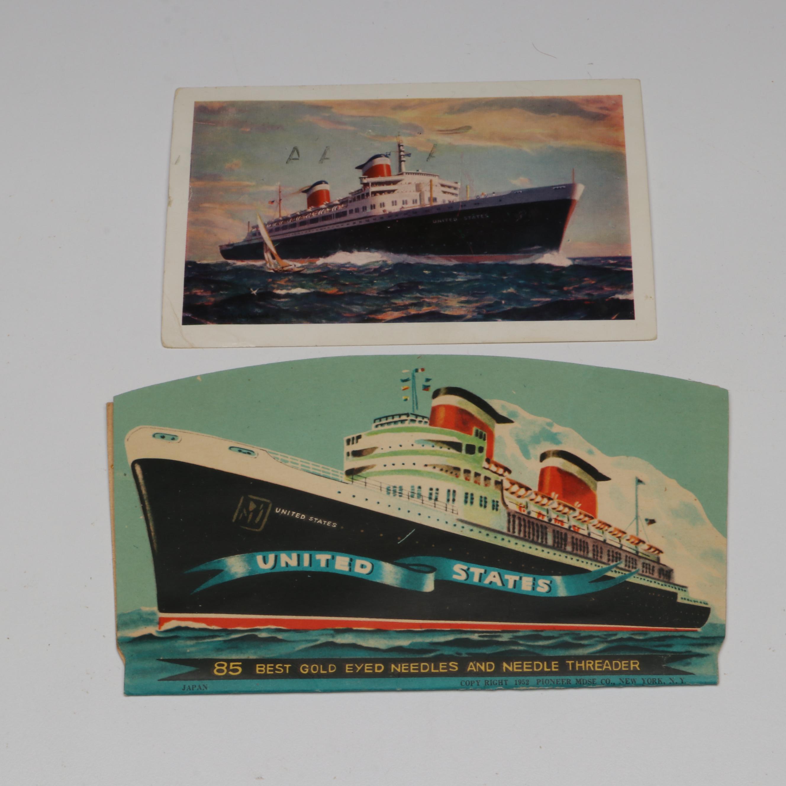 S.S. United States Tin Lithograph Toy, Postcards, Tin and More, Mid-20th Century