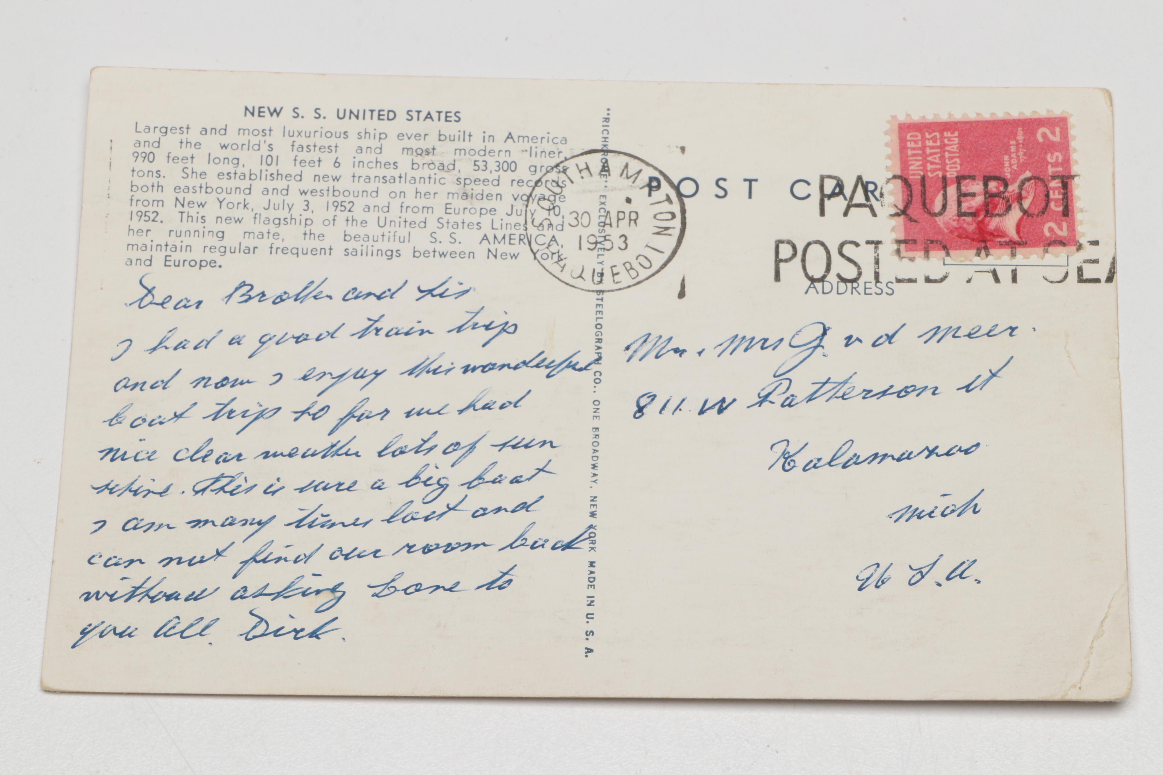 S.S. United States Tin Lithograph Toy, Postcards, Tin and More, Mid-20th Century