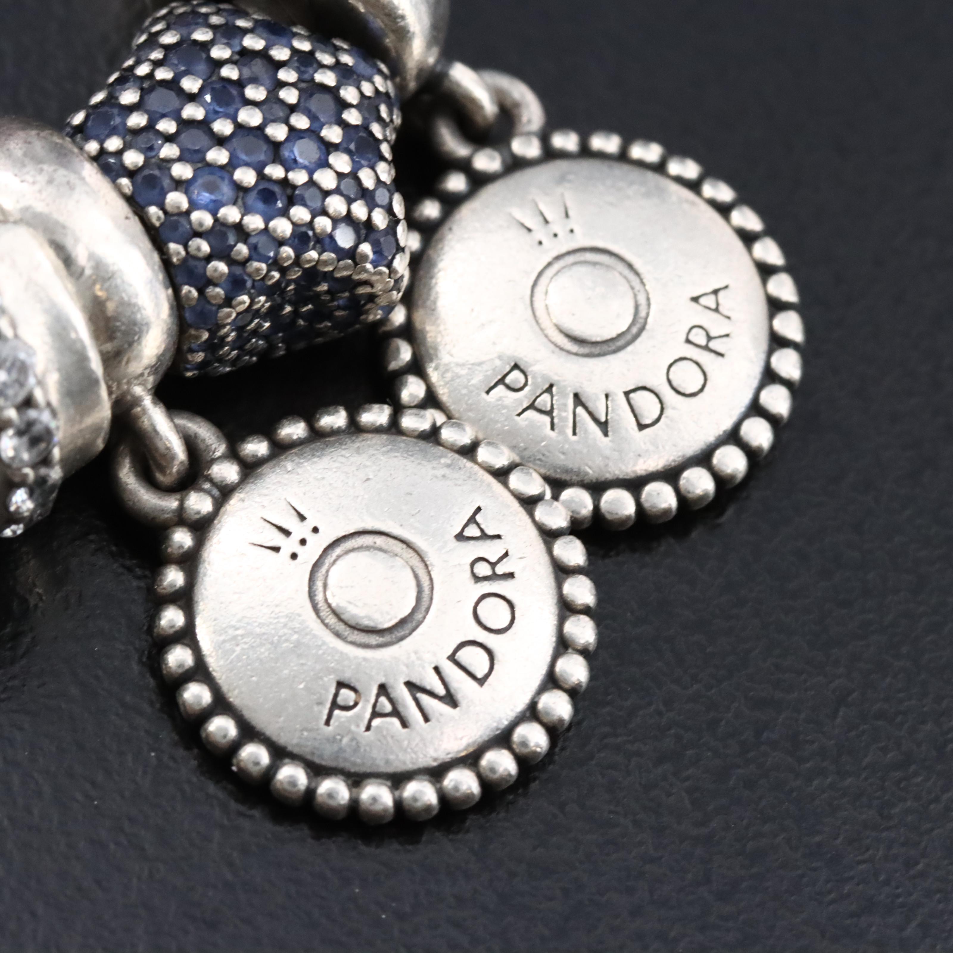 Pandora Sterling Bracelet and Charms with CZ, Enamel and Glass